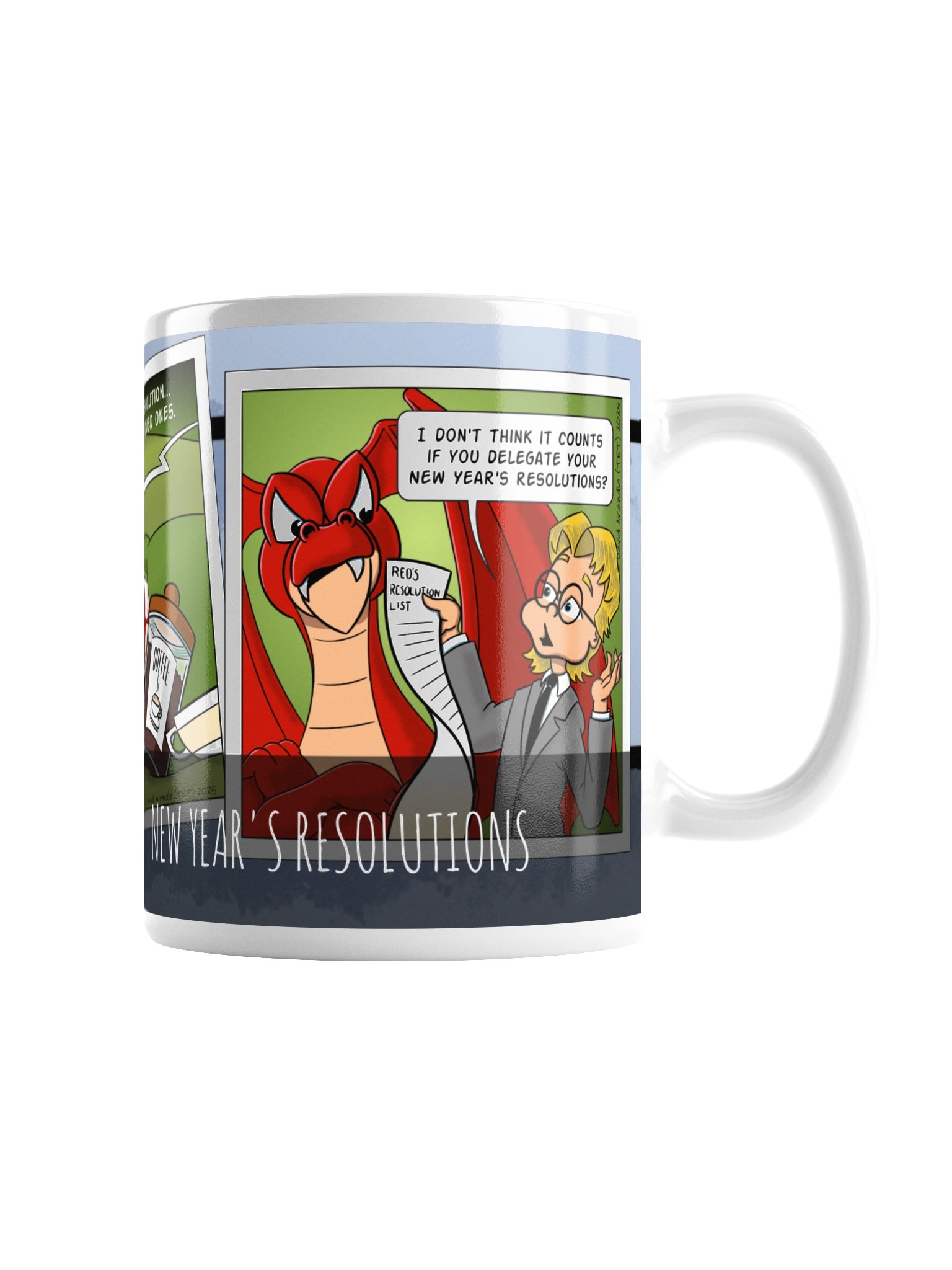 Resident Dragon Comic New Year's Resolutions Three-Panel Mug product image (3)