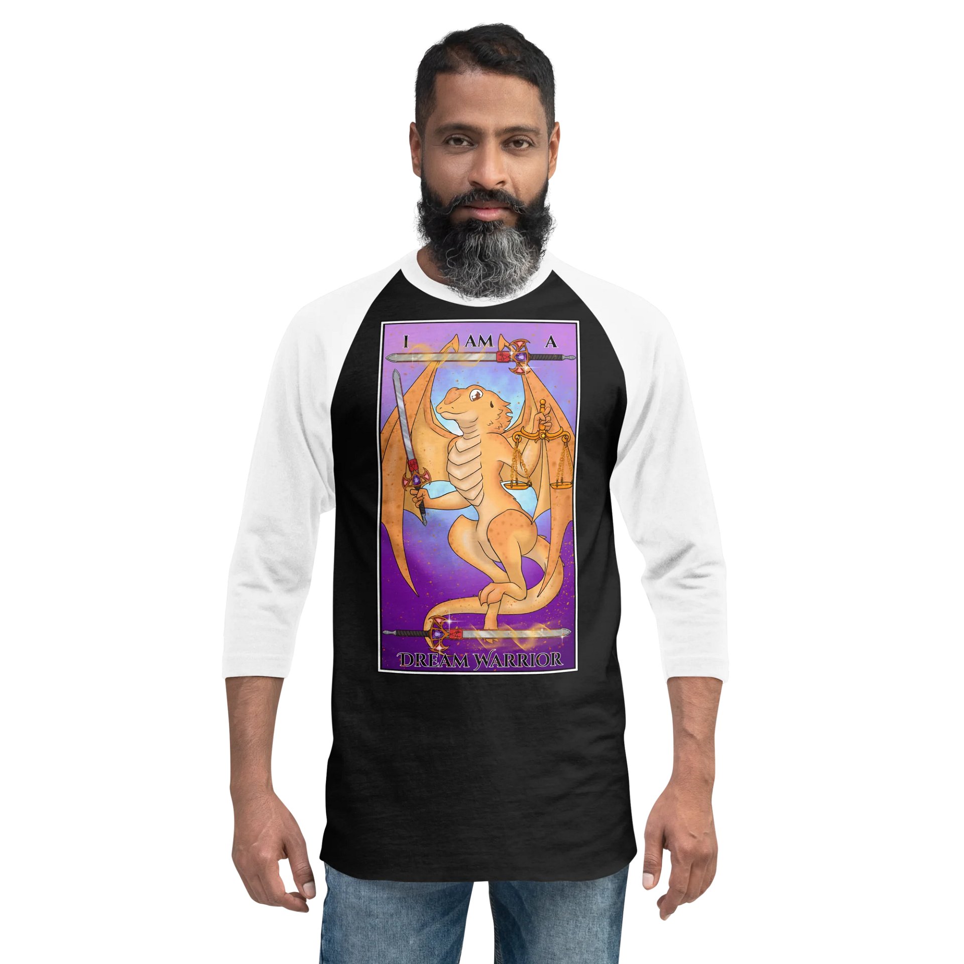 Day of the Dragon "Justice" Tarot Card Baseball Long Sleeve Shirt product image (12)