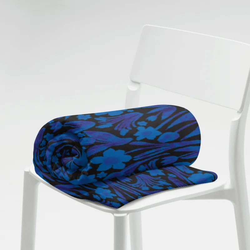 Spring Garden in Royal Blue on Black – Elegant Floral Throw Blanket product image (9)