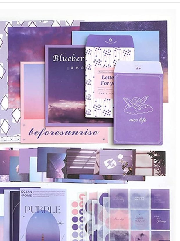 Scrapbook Kit, 346 Pcs, A6 Grid Notebook, Washi Stickers, Envelopes, Scrapbook Papers, Background Papers, Photo Frames, Calendar Stickers, Stickers (Moon Light, 10 Cm) product image (1)