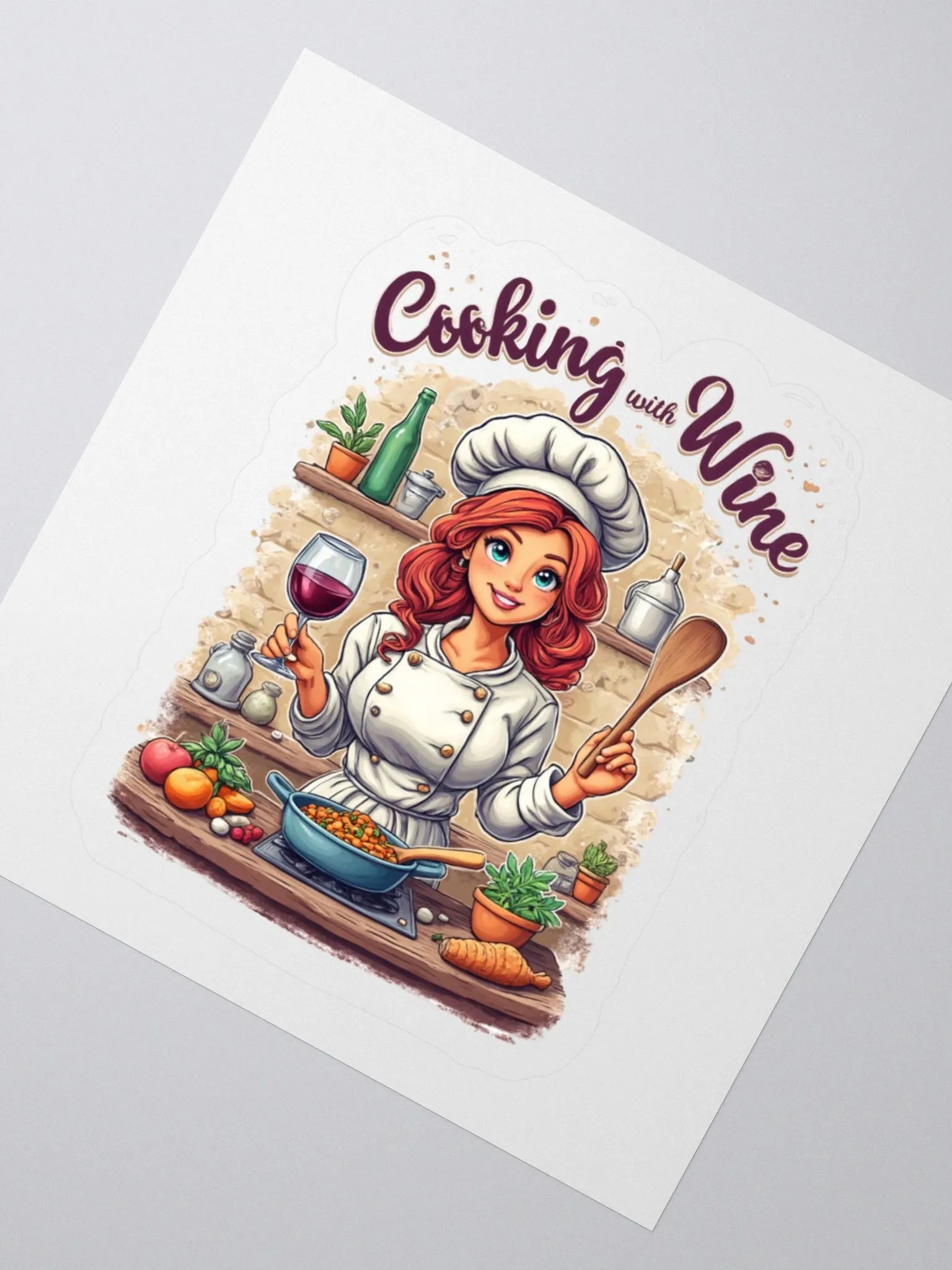 Cooking With Wine Chef Kiss Cut Stickers product image (6)