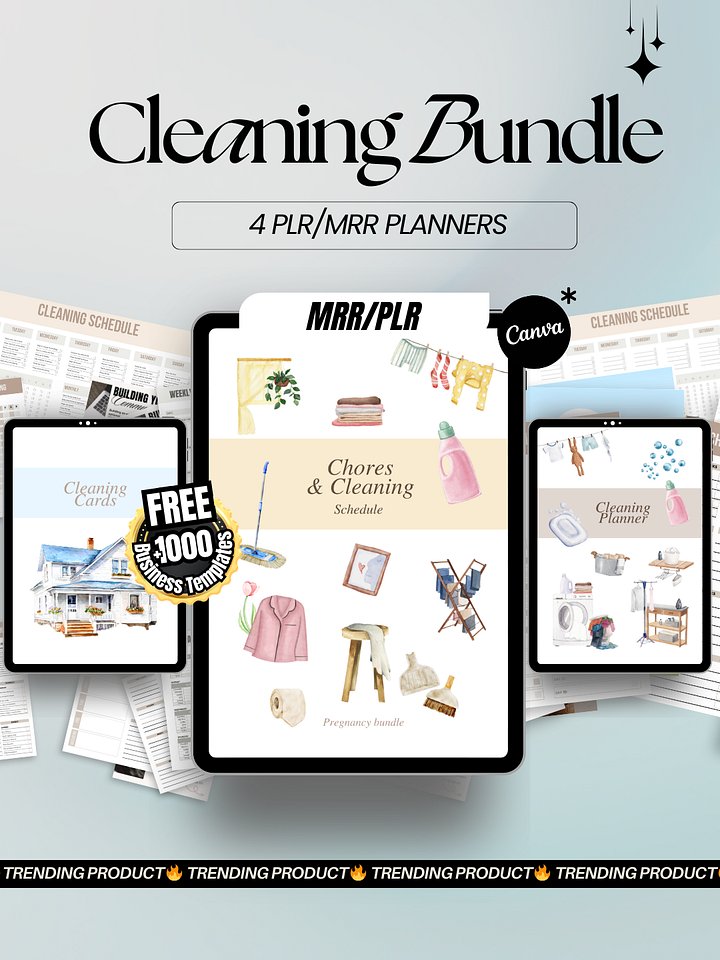 Cleaning Schedule & Family Chore Chart Digital Planner | MRR PLR Bundle product image (1)