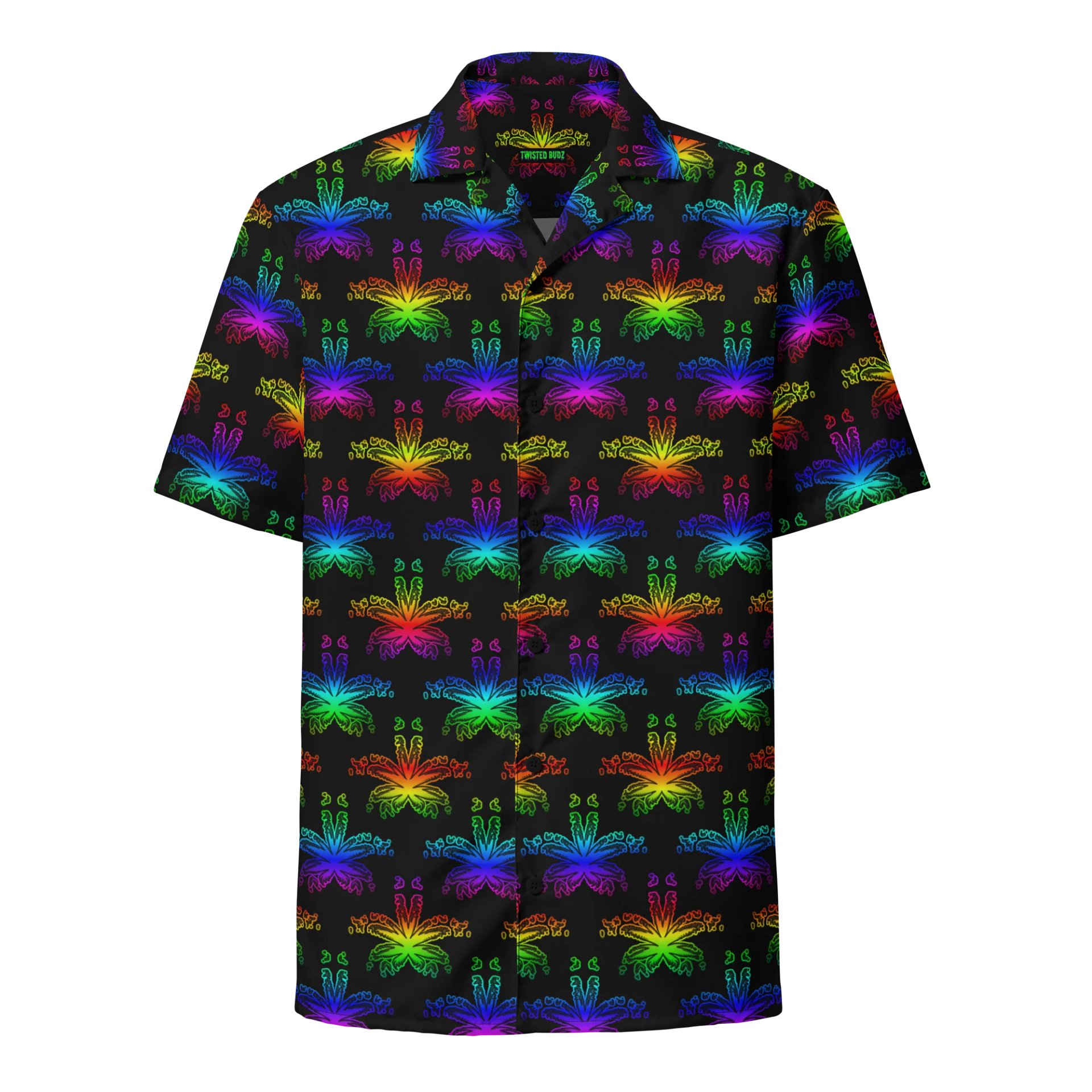 Rad Rainbow Weed Leaf Unisex Button Shirt, Summertime Stoner Queer Cannabis Clothing, Pride Pot Leaf Pattern 420 Fashion product image (1)