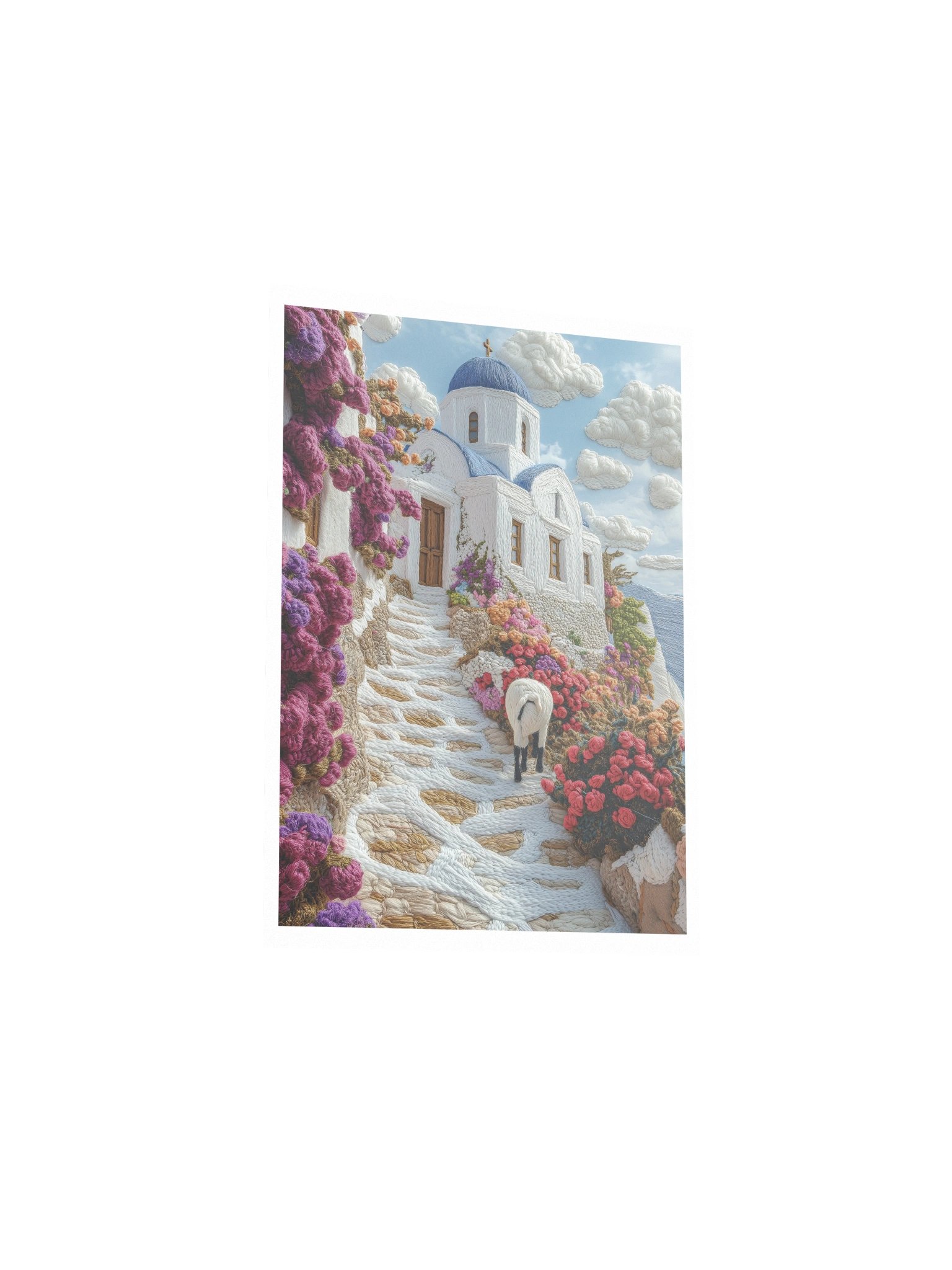 A Little Greek Island Moment | Embroidery-Style Wall Art — Unframed Print product image (3)