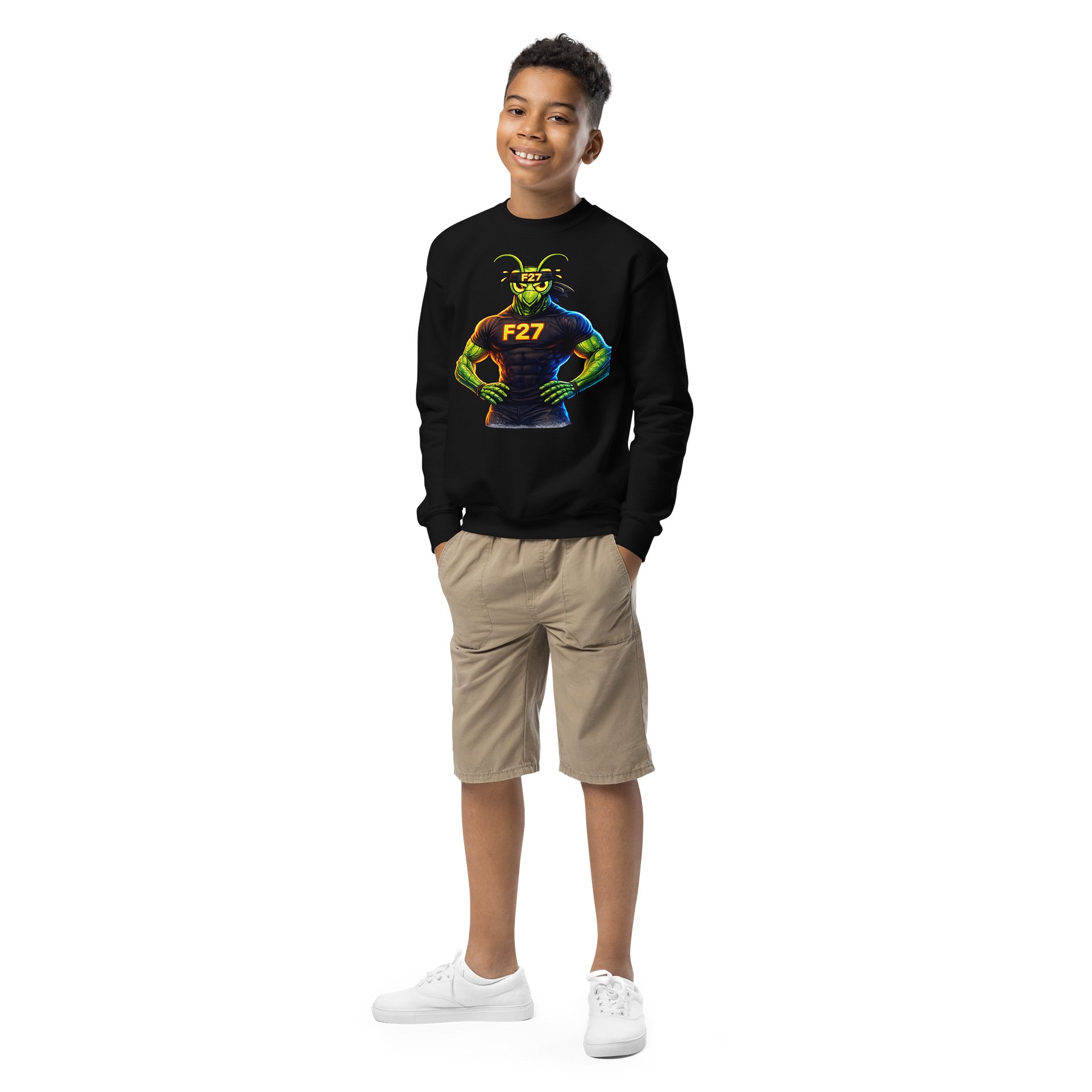F27 Muscle Mantis Youth Sweatshirt – Built for Focus by FayzieBobs product image (1)