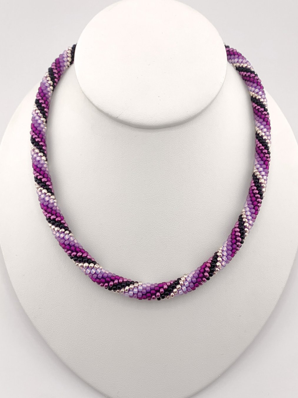 Purple and Black Bead Crochet Spiral Necklace product image (1)
