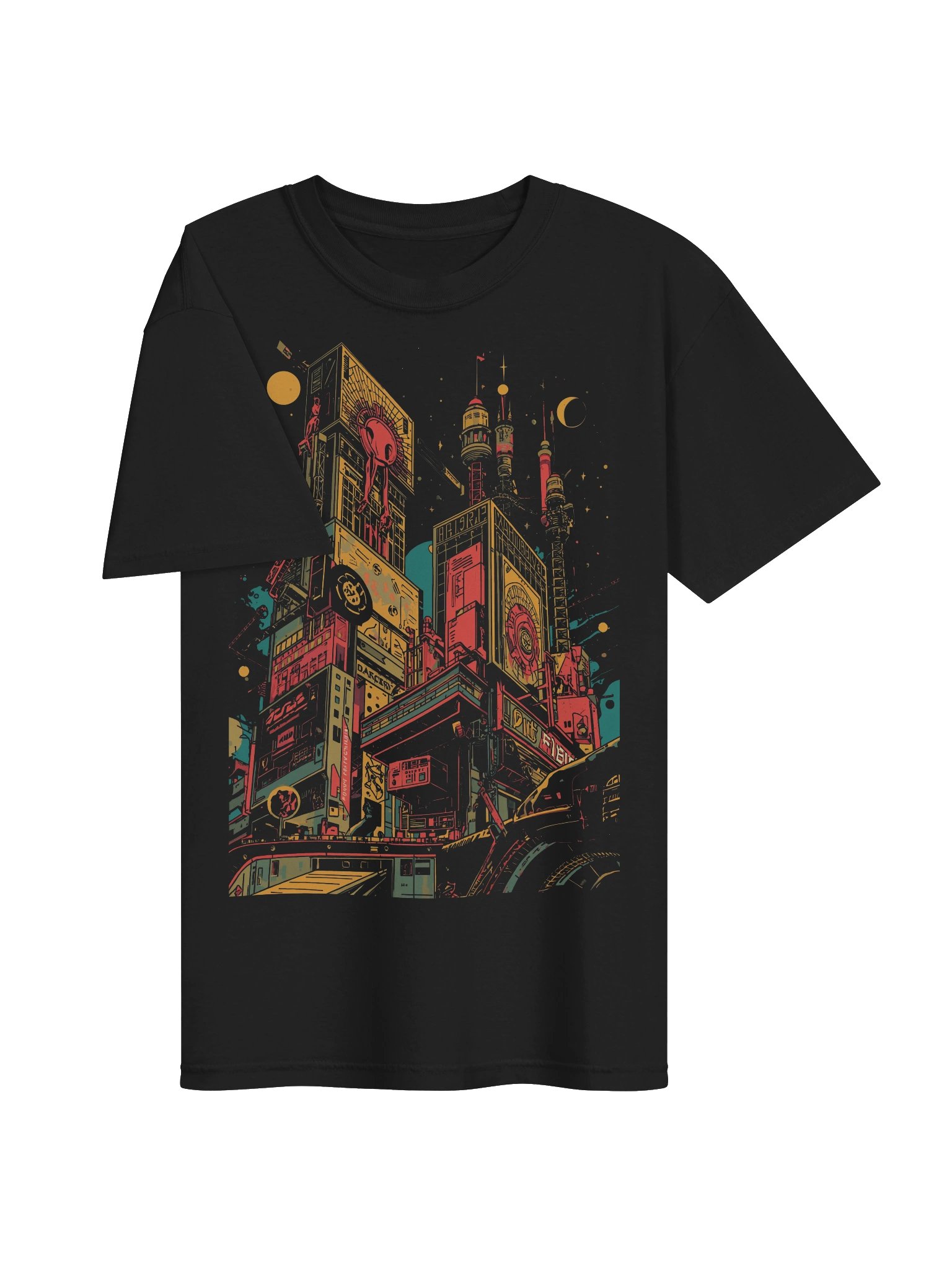 Retro-Futurist Neon Cityscape Heavyweight T-Shirt product image (6)
