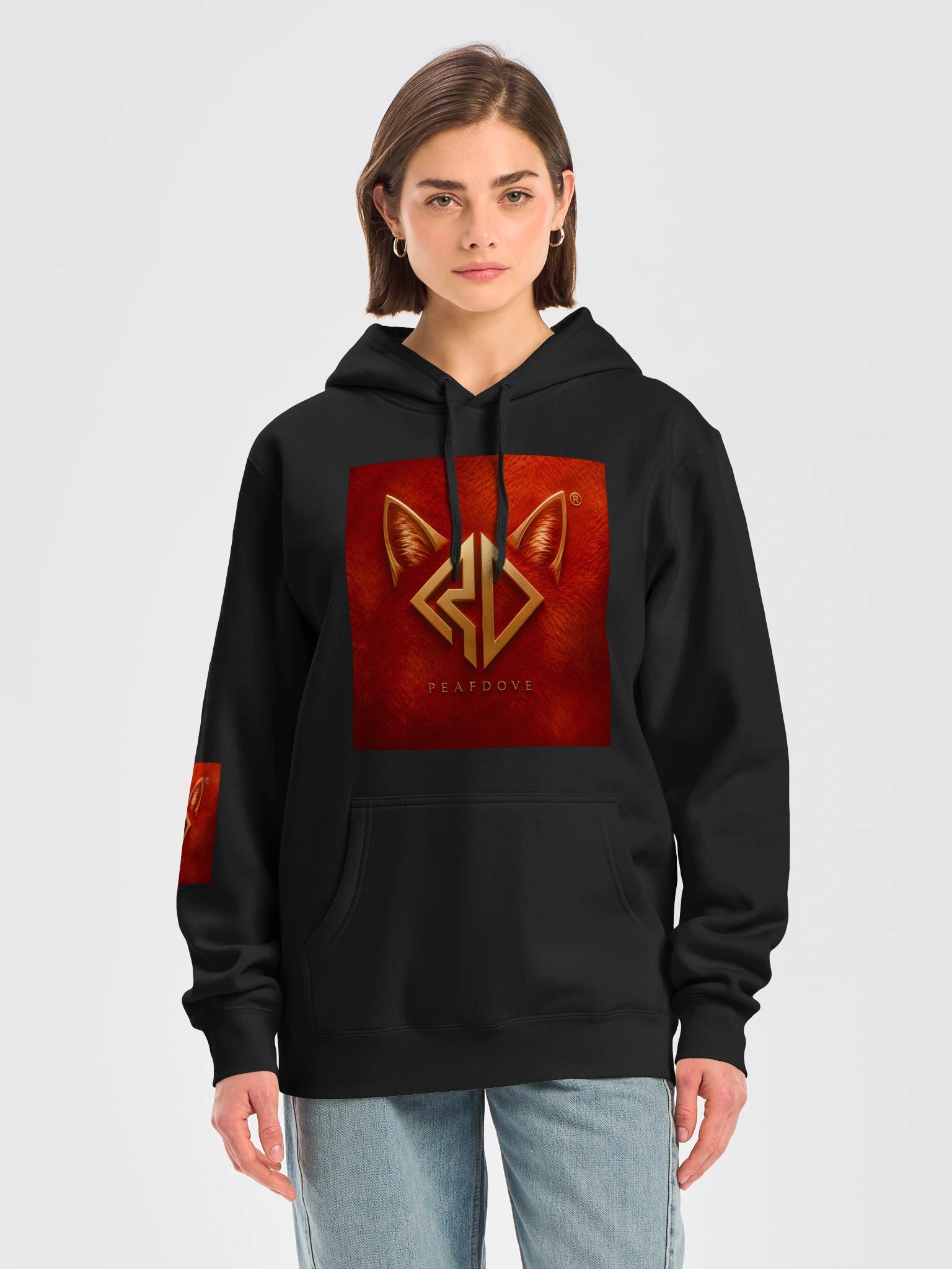 PEAFDOVE® RED CAT SIGNAL — Black Hoodie product image (4)