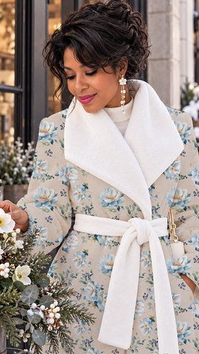 Imagine a cozy winter jacket with a generous white collar for a romantic, boutique pattern feel! Find this design on Spoonflo...