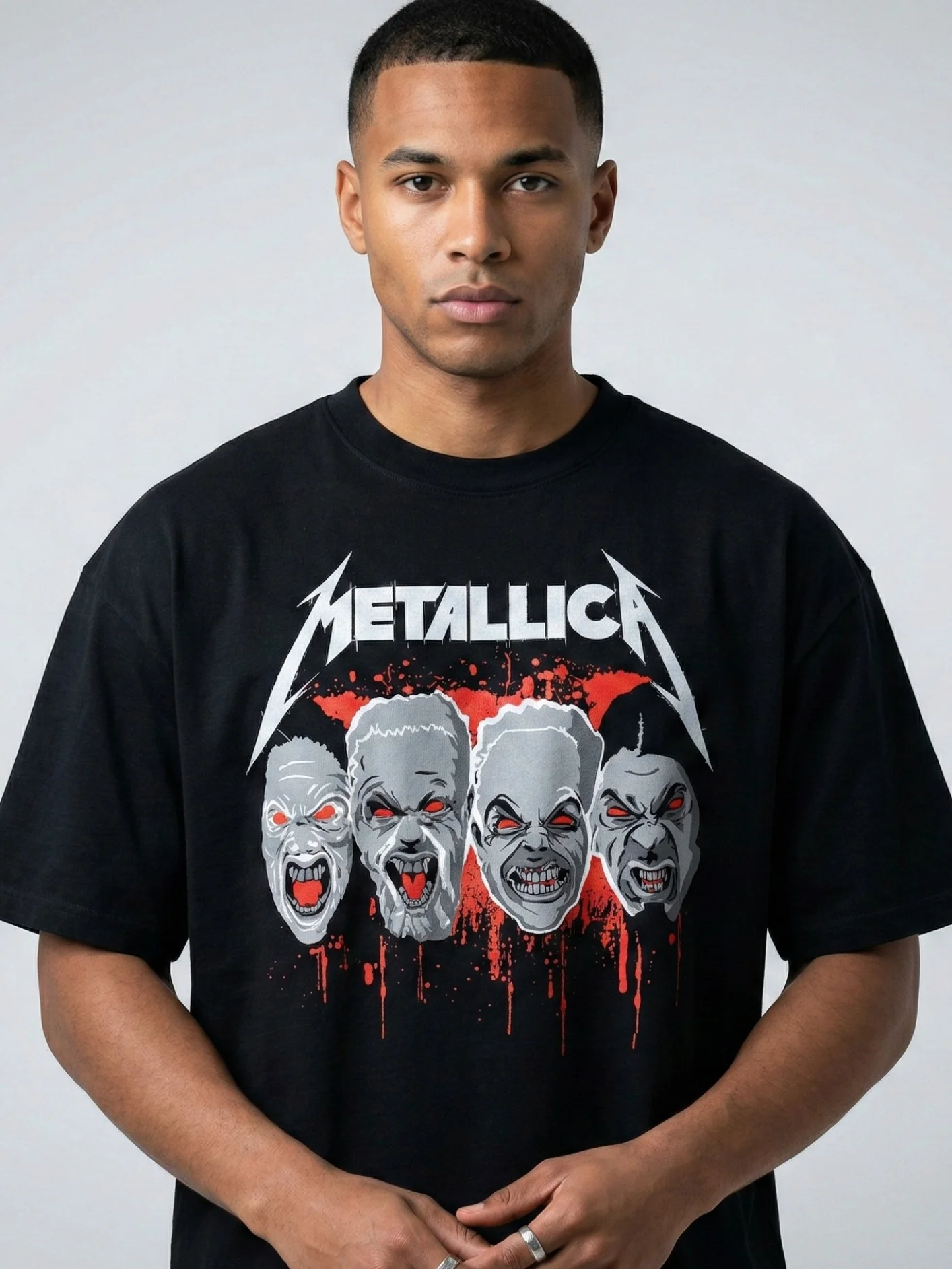 Metallica T-Shirt Four Members Zombie Skull Horror | James Hetfield Lars Ulrich Kirk Hammett Graphic Tee | Thrash Metal Dark Art Collector Shirt product image (1)