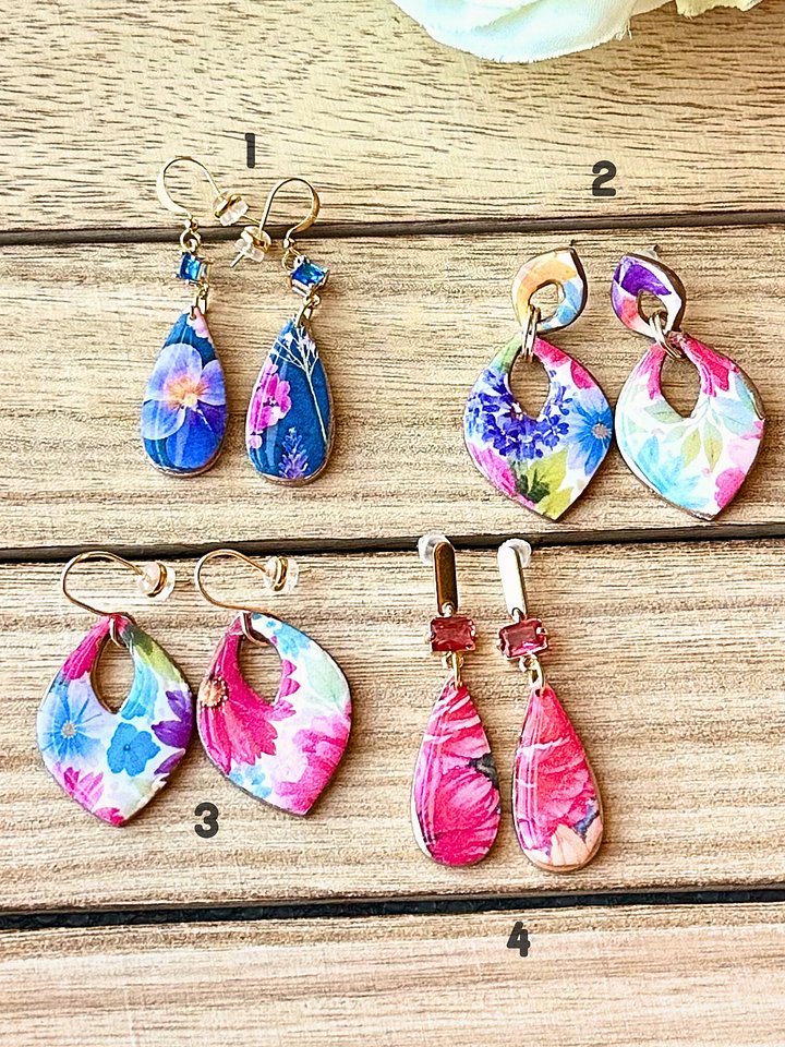Floral Statement Drop Earrings – Handmade Botanical Clay Dangles product image (2)