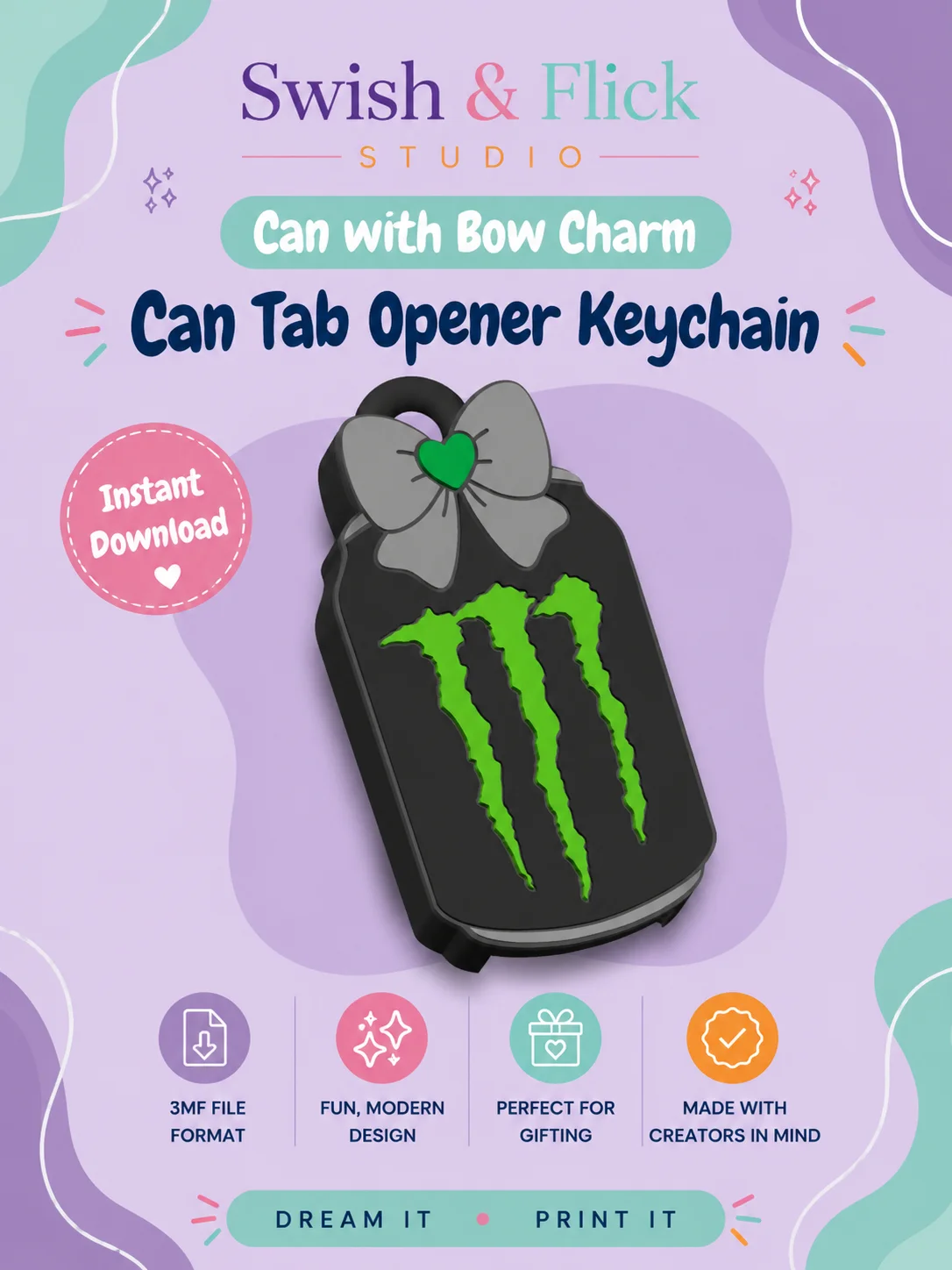 Black Can with Bow Can Tab Opener STL | Easy Open Can Tool | 3D Print File | Arthritis Friendly Can Opener | Beverage Tab Lifter | Digital Download product image (1)