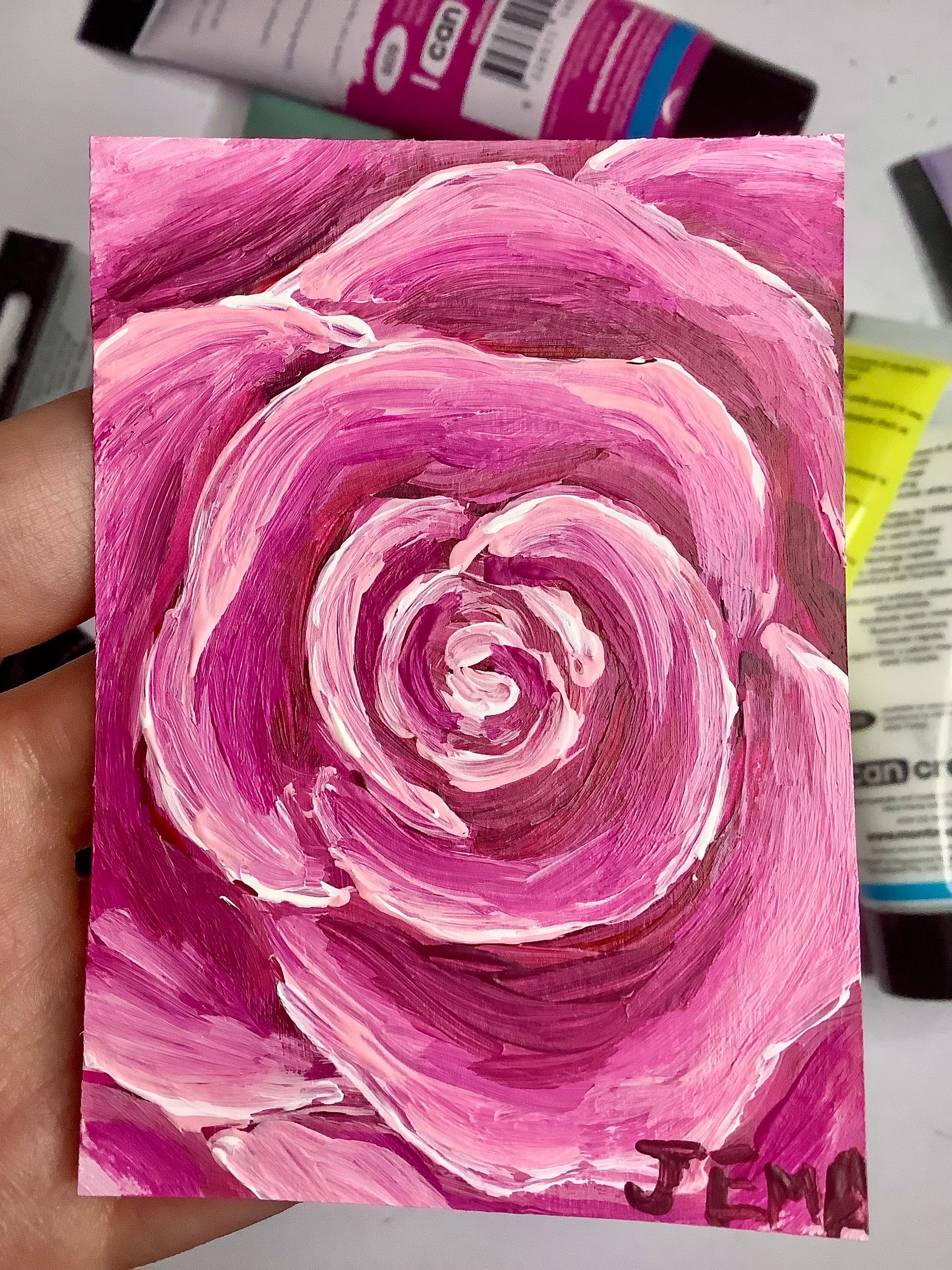 Rosy Rose ACEO Original Acrylic Painting product image (2)