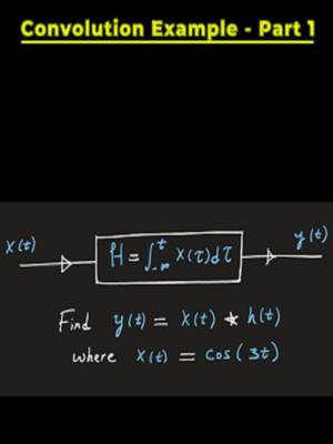 Convolution example (part 1) - clearly explained This video introduces a convolution example and demonstrates how to compute the output of a continuous-time LTI system using the convolution integral. Given an input signal, the output is determined by evaluating the convolution The convolution integral is developed and evaluated step by step, illustrating how the input signal interacts with the system's impulse response to produce the complete time-domain output. This example builds intuition for one of the most important operations in Signals and Systems and serves as a foundation for solving more advanced LTI system problems. Perfect for students studying convolution, continuous-time LTI systems, impulse response, time-domain analysis, and Signals and Systems. Check out my other videos: https://www.youtube.com/watch?v=Rn9iRTd01ew Check out my full playlist on Signals and Systems: https://www.youtube.com/playlist?list=PLBbMkHgmCUDObVFM8S10v32rKSa5woqXk    Check out the webpage: https://professorgovalla.com/ Follow me on:  YouTube: https://www.youtube.com/@ProfessorGovalla Instagram: www.instagram.com/professorgovalla TikTok: www.tiktok.com/@professorgovalla