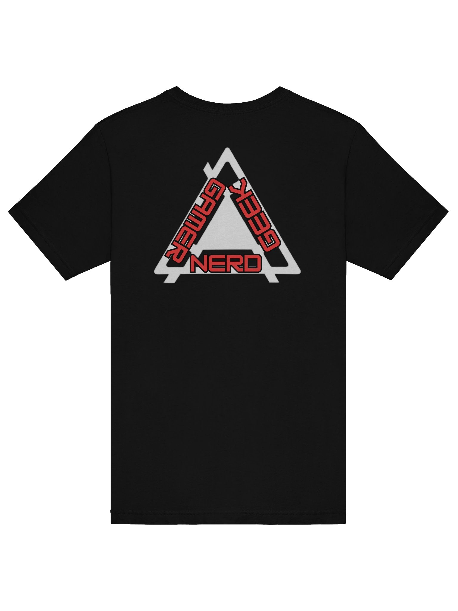 Nerd Geek Gamer Triangle Logo T-Shirt | Front & Back Print Black Graphic Tee product image (6)