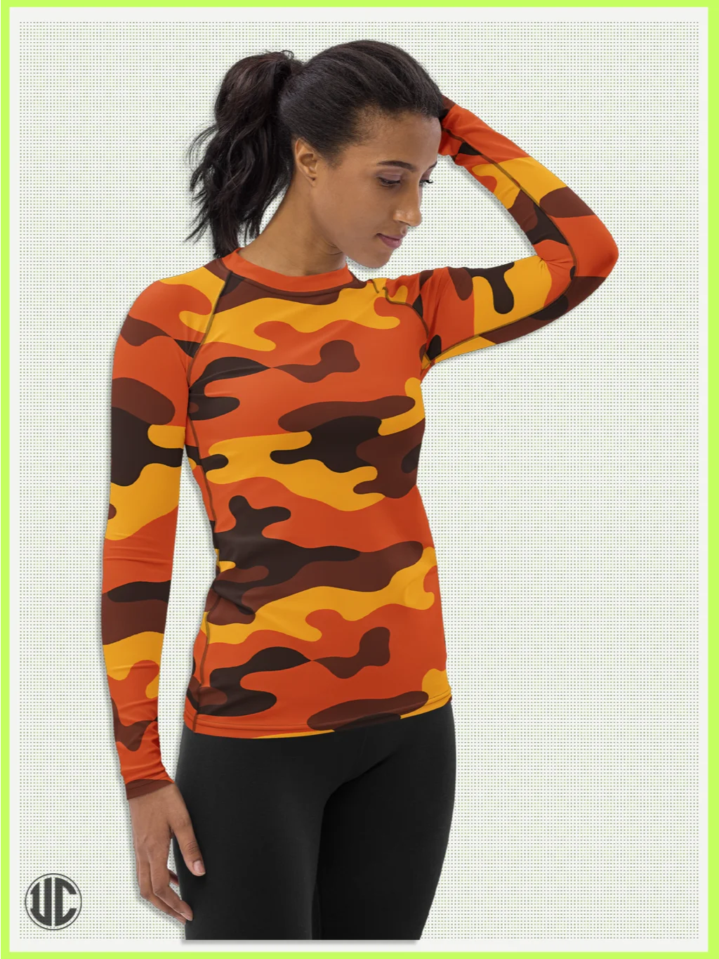 Savage Sunset Orange Camo – Women’s Rash Guard product image (1)