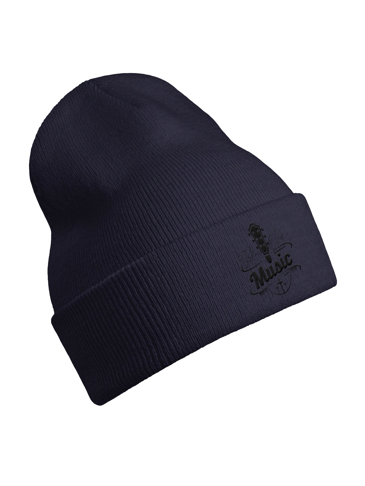 Midnight Black Yupoong Cuffed Beanie Black Stitching product image (74)