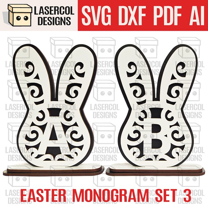 Easter Bunny Monogram Set 3 (3 Sizes) - Laser Cut Files product image (1)