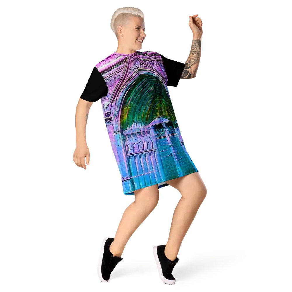 Pink and Blue Cathedral Doors Tshirt Dress product image (5)