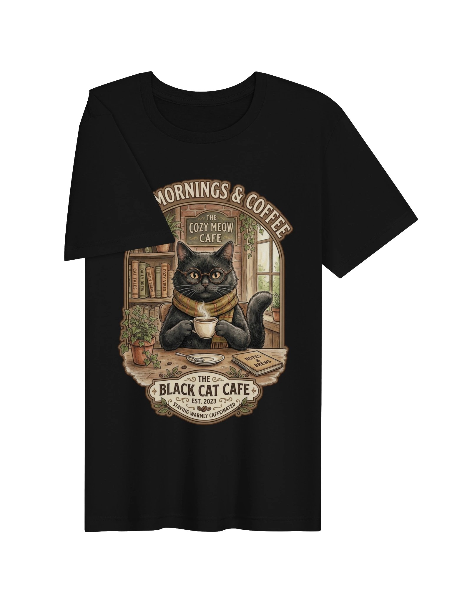 Cozy Mornings & Coffee T-Shirt - Black Cat Cafe Vintage Tee product image (3)
