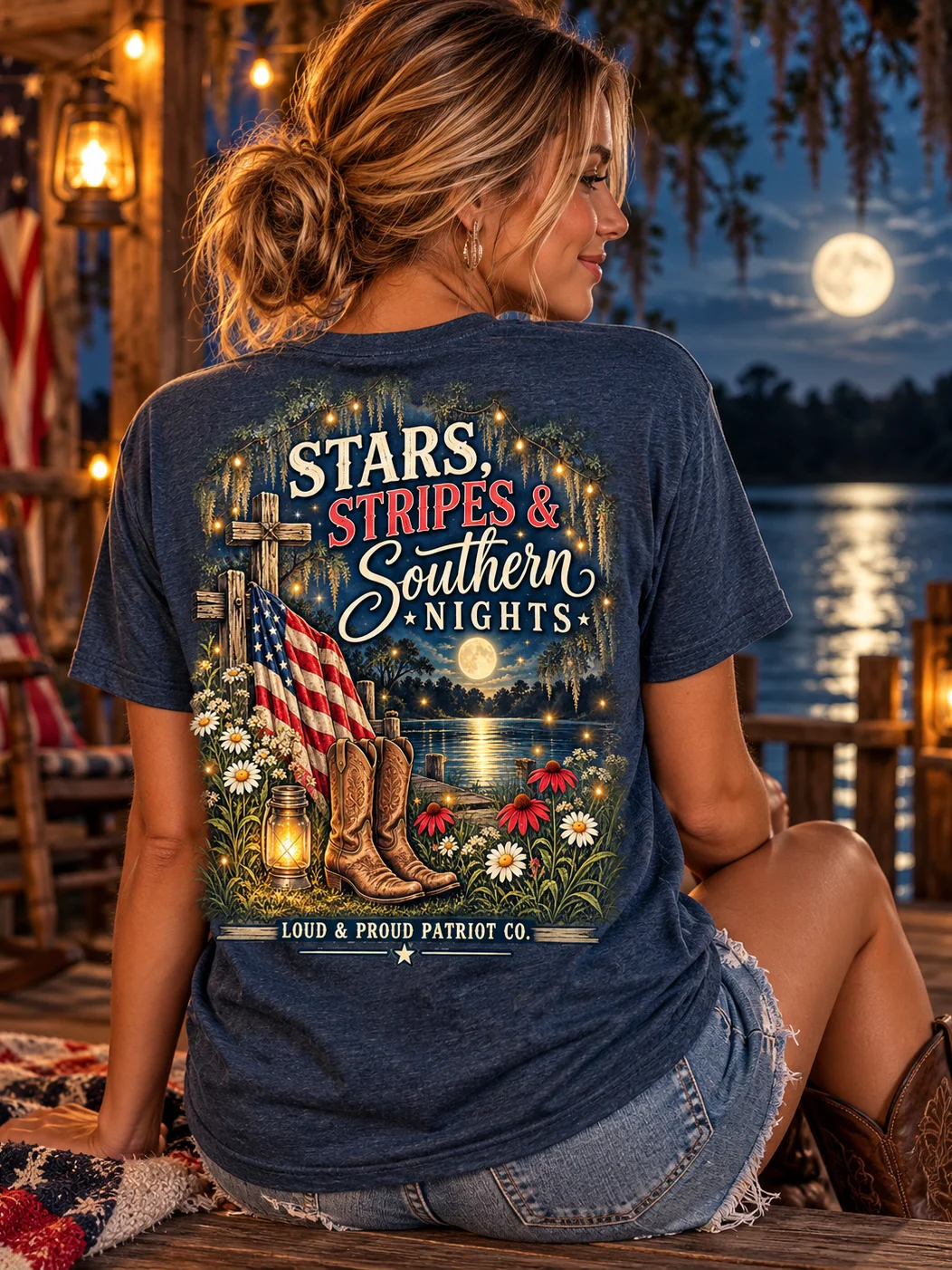 Stars, Stripes & Southern Nights – Women's Patriotic Relaxed-Fit Premium Tee product image (1)