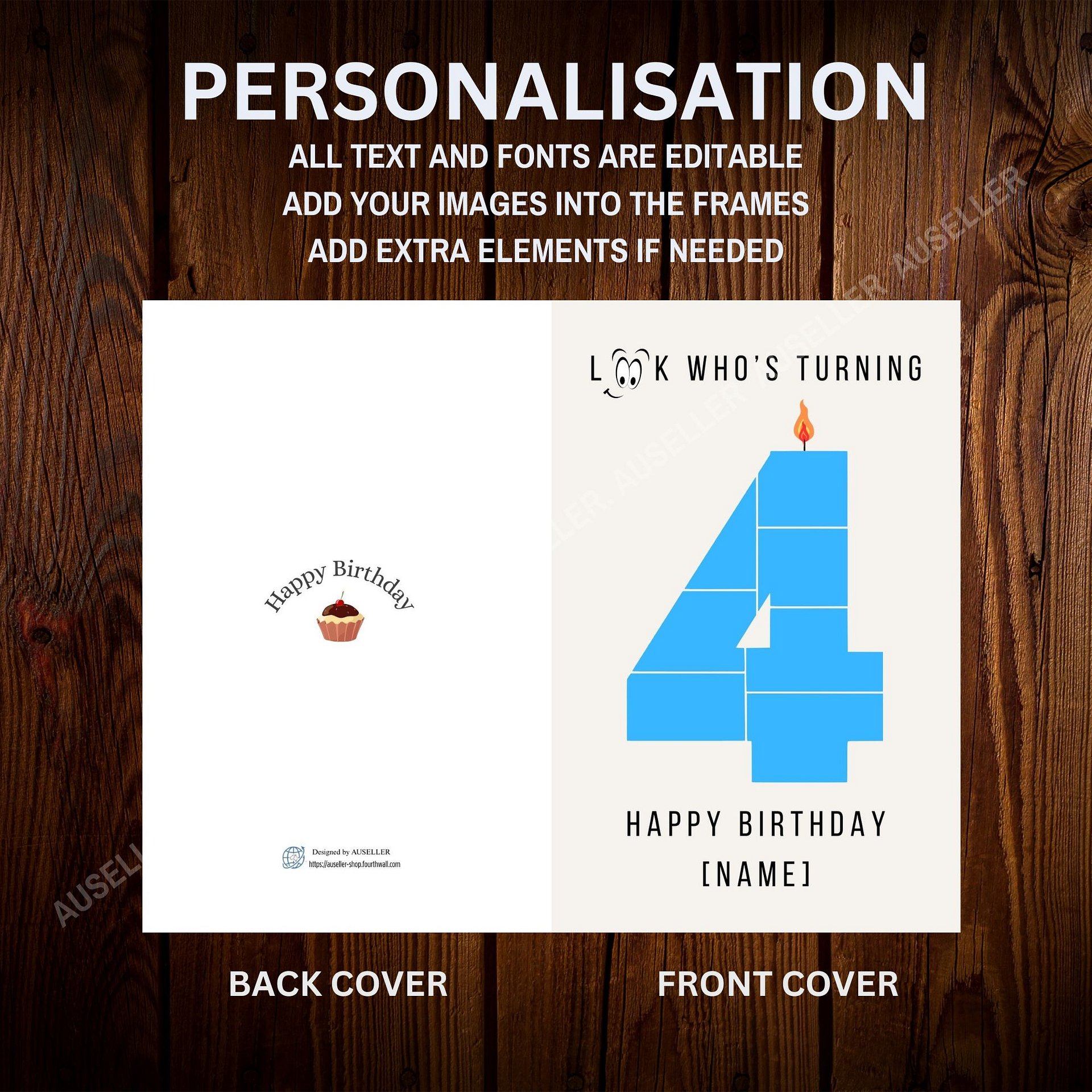 4th Birthday Number Photo Card Canva Template | auseller