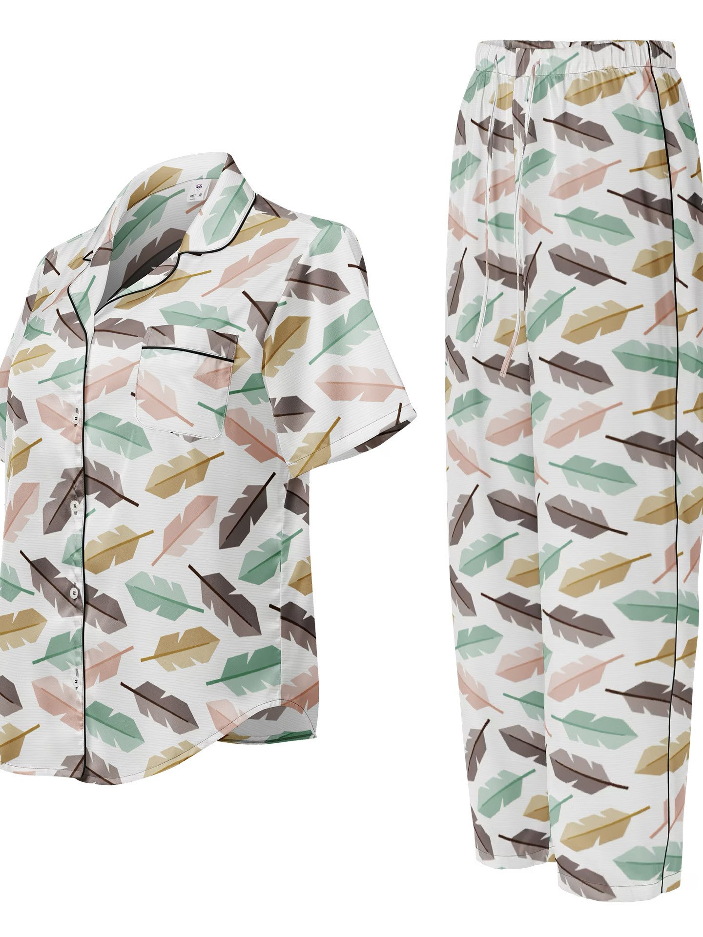 Mid-Century Modern Feathers Ladies Short Sleeved Pajama Set product image (1)