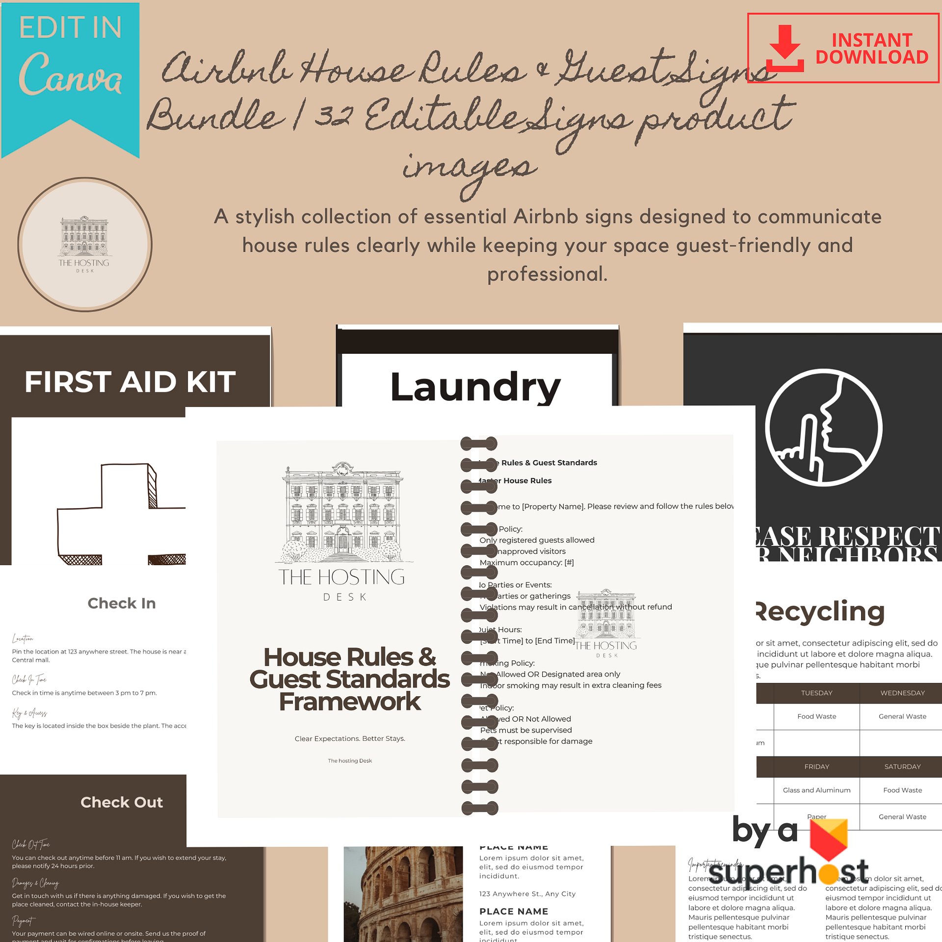 Airbnb House Rules & Guest Signs Bundle — 32 Editable Signs product image (1)