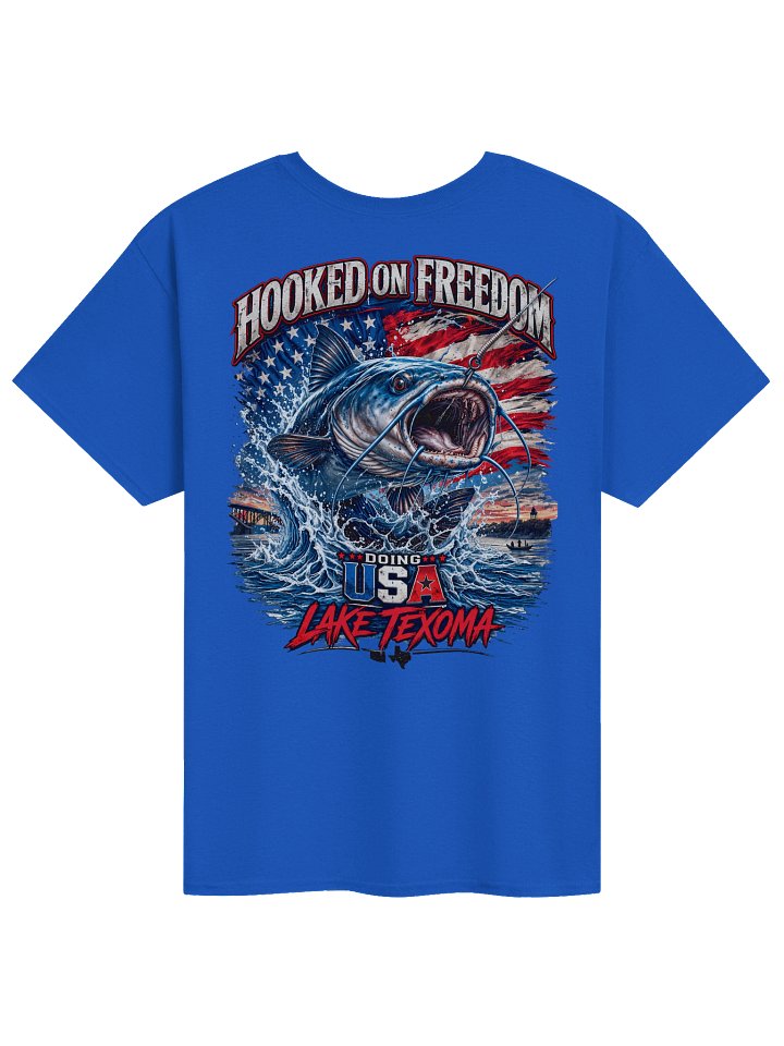 Hooked On Freedom - Patriotic Lake Texoma Fishing T-Shirt | Gildan 5000 Heavy Cotton Tee product image (1)