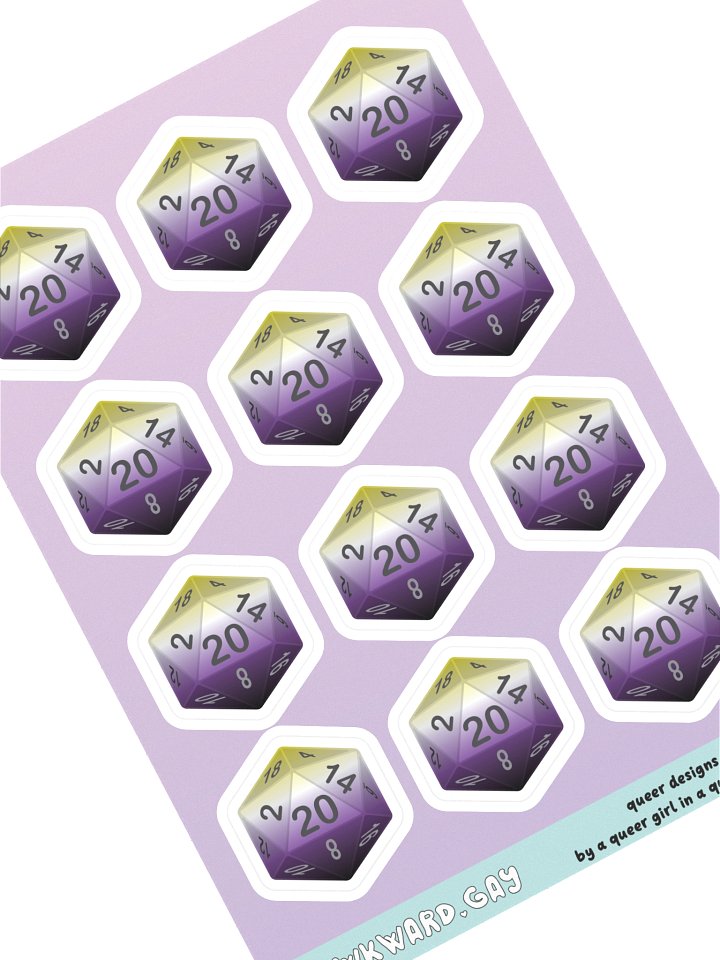 Non-binary Pride D20 Sticker Sheet product image (1)