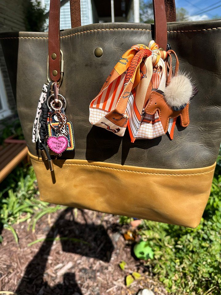 Brown Pom Pom Vegan Leather Horse Bag Charm product image (1)