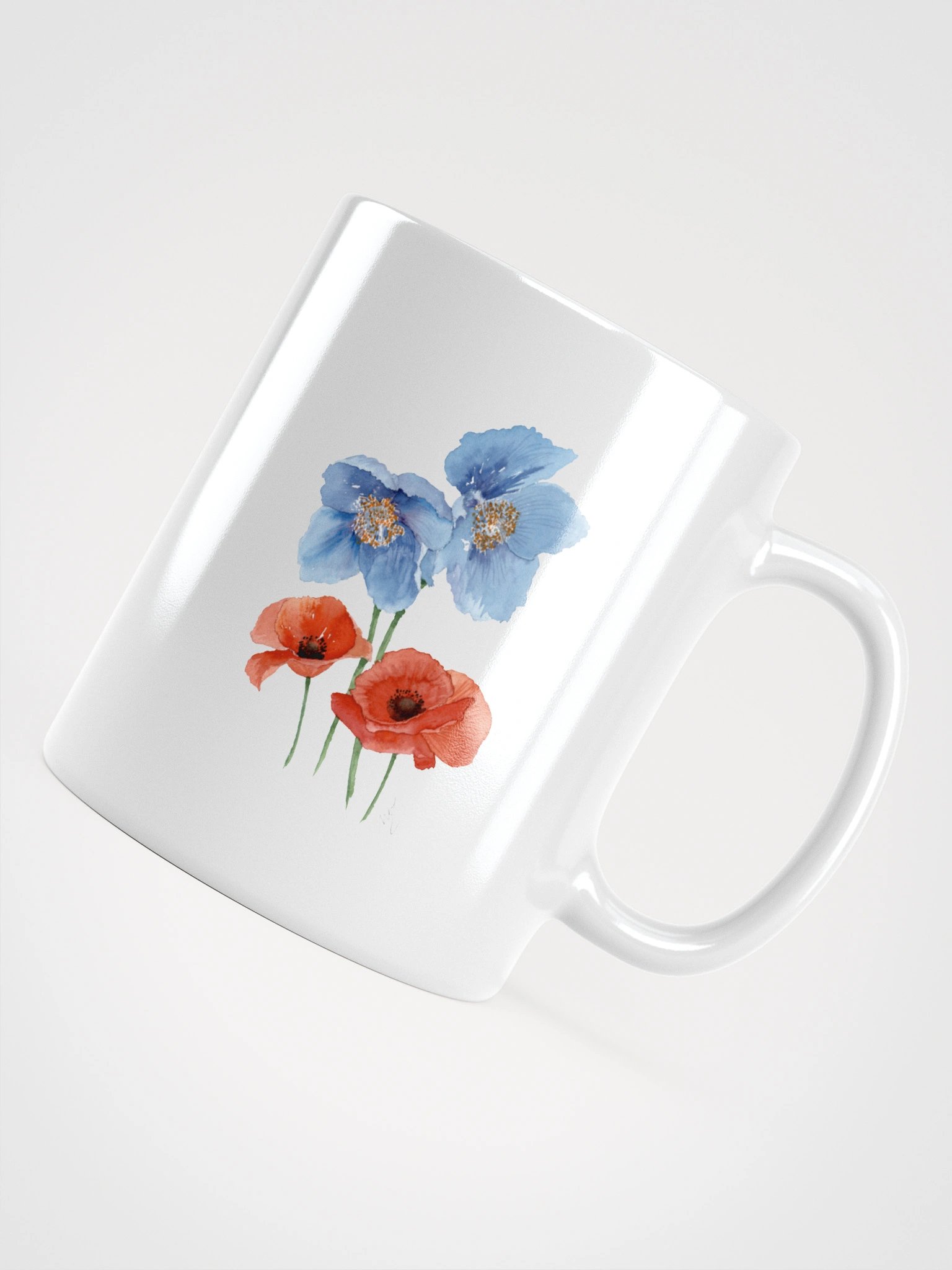 Blue & Red Poppies White Glossy Mug product image (4)