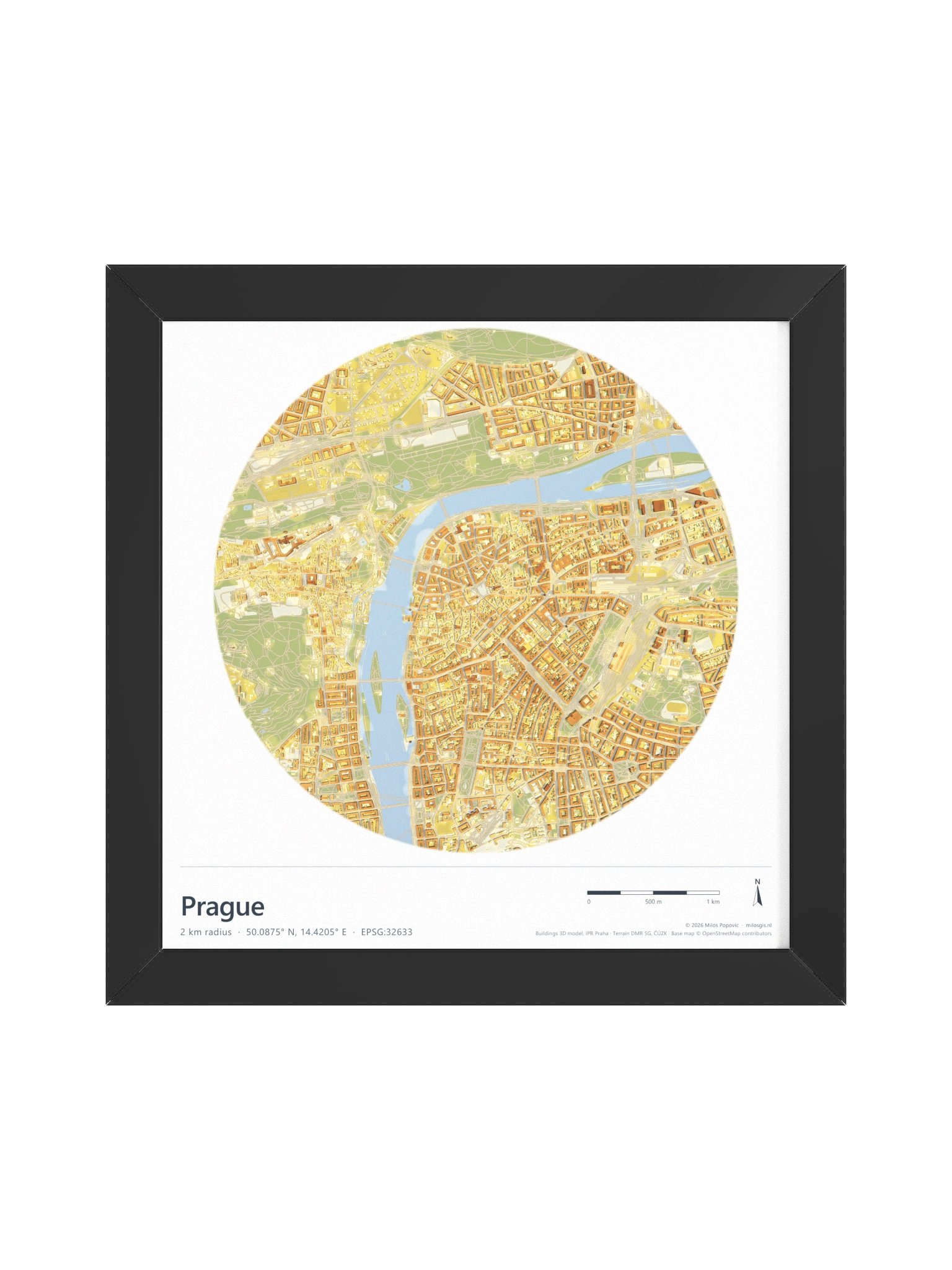 Prague — Path-Traced 3D Orthophoto City Map · Framed Matte Poster product image (1)