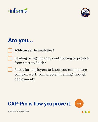 Are you mid-career in analytics? 🧭

CAP-Pro might be the credential that gets your next role—or the raise conversation starte...