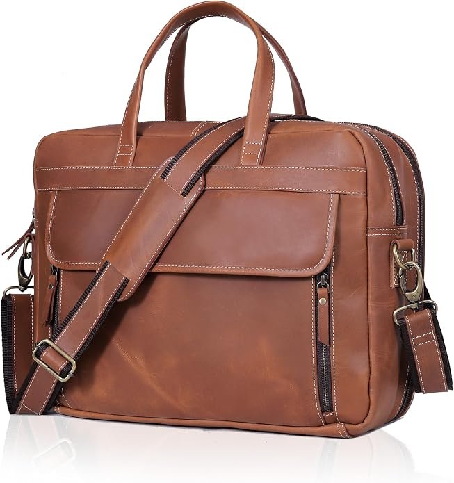 MEEBOY Mens Messenger Bag 15.6 Inch Waterproof Vintage Genuine Leather Waxed Canvas Briefcase Large Satchel Shoulder Bag Rugged Leather Computer Laptop Bag product image (4)