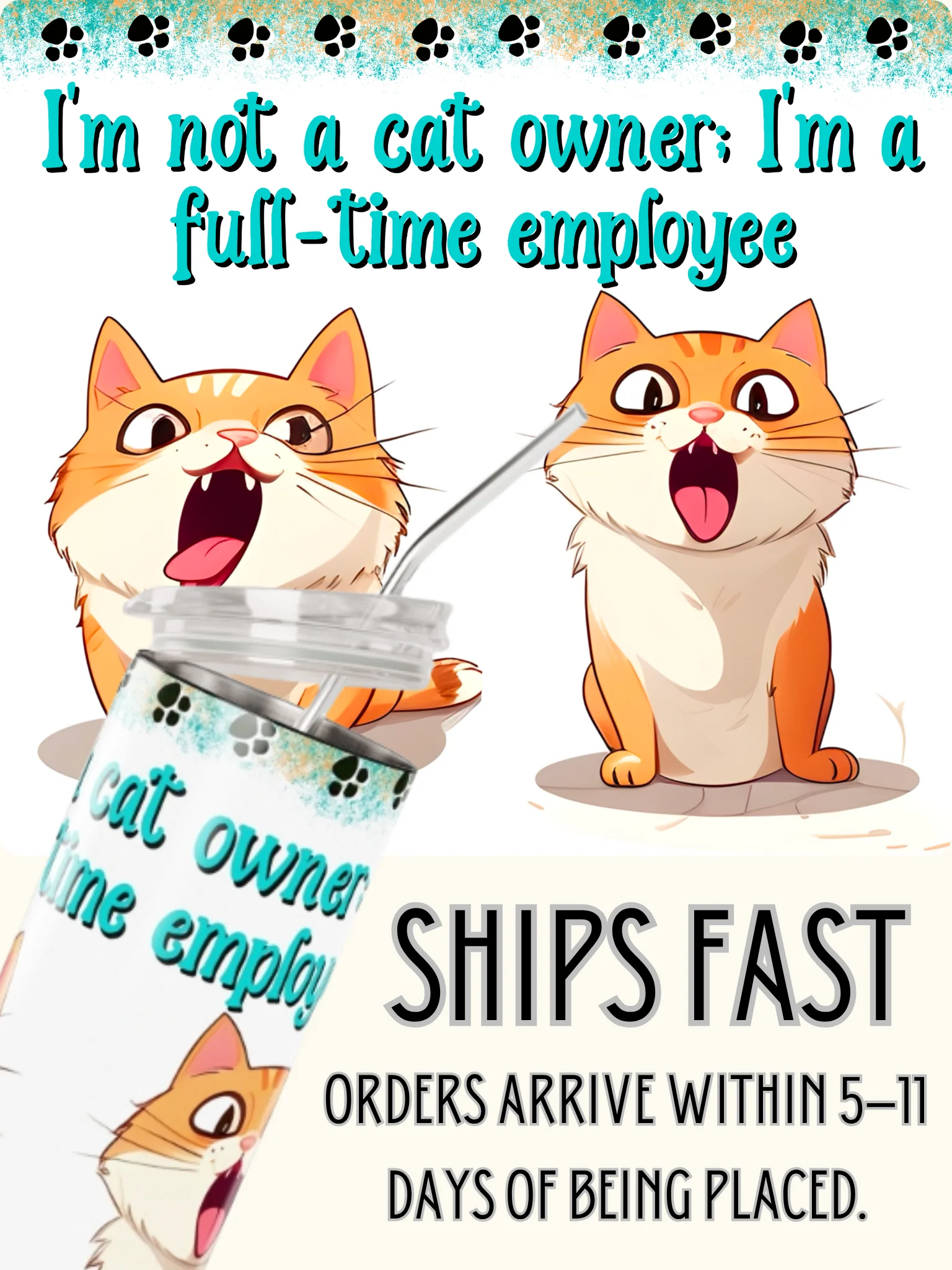 Meowtiful Full Time Employee Stainless Steel Tumbler product image (1)