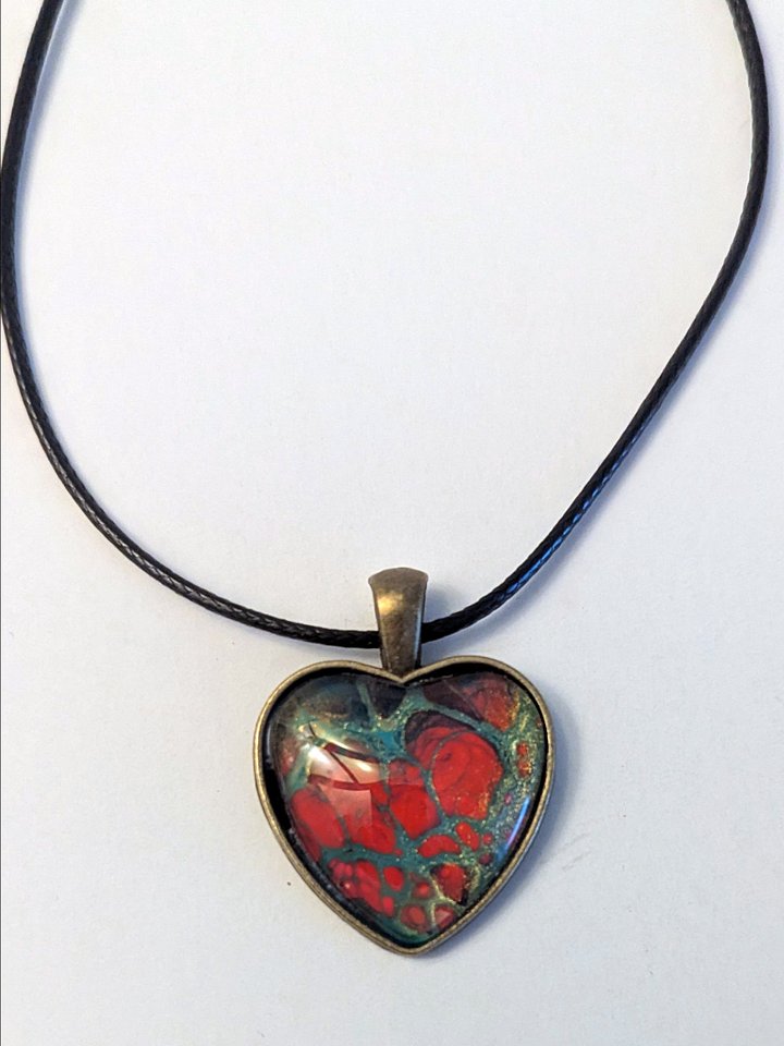 Liquid Red/Teal Glass Heart necklace product image (1)