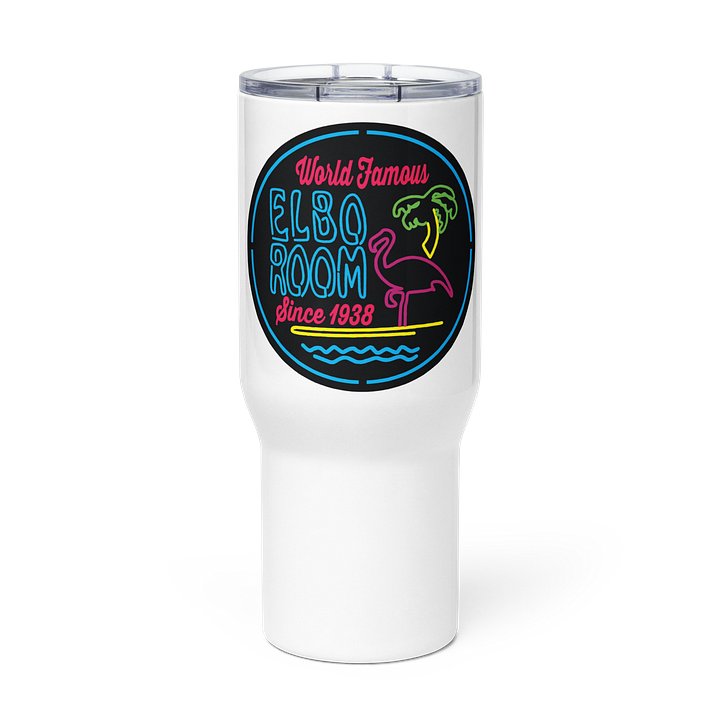 Elbo Room World Famous Neon Flamingo Travel Tumbler with Handle | White product image (3)
