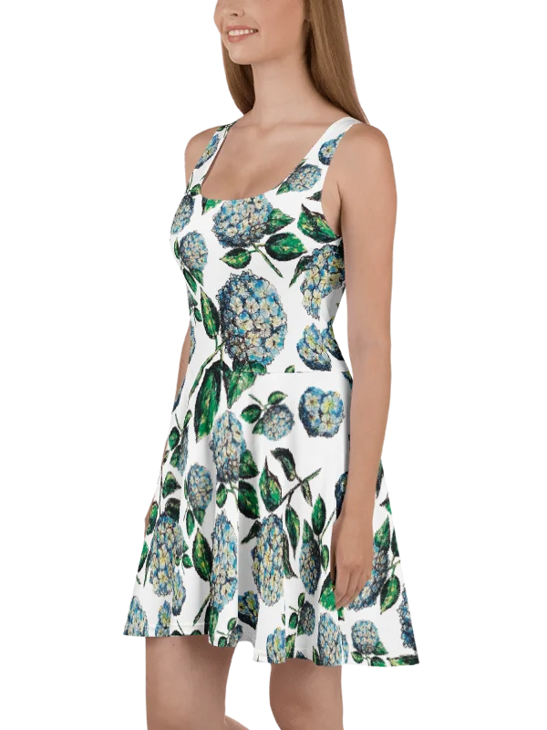 Blue Hydrangea Blooms Skater Dress | Watercolor Floral Fit & Flare Dress | Monique Faella Designs™ product image (4)