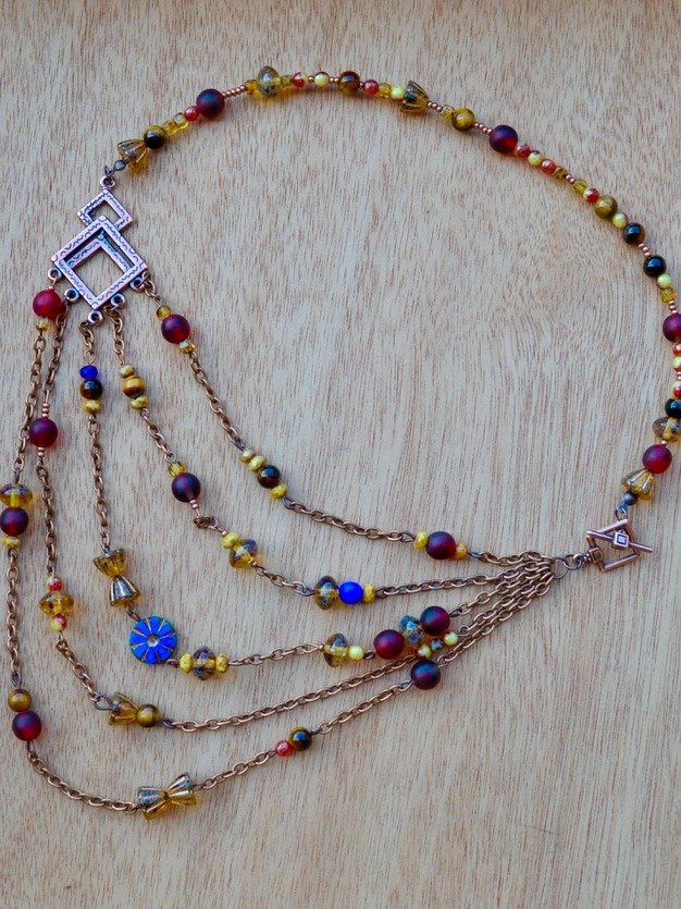 Layering Tiger Eye Gemstone Copper Chain Beaded Necklace product image (2)