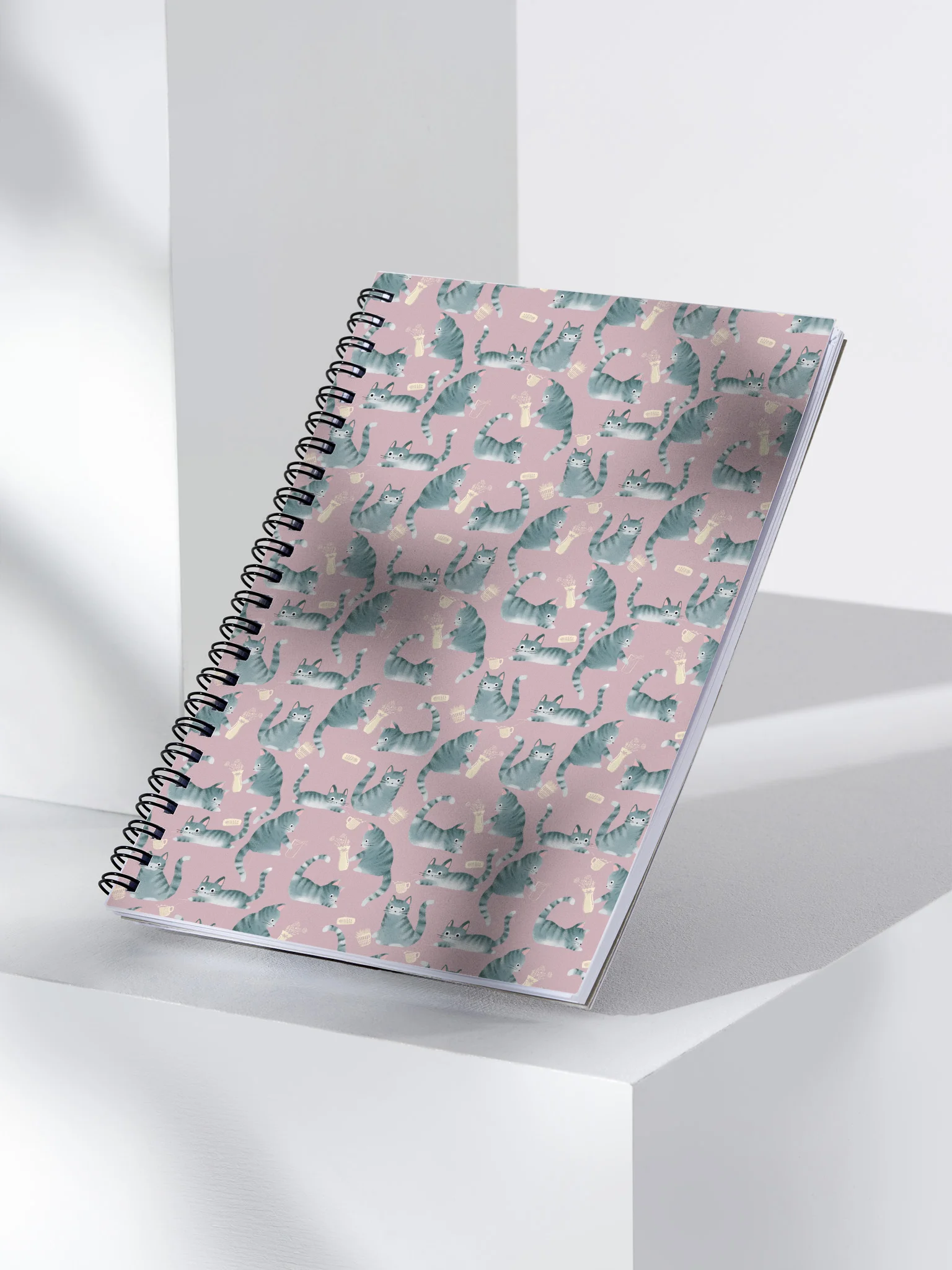Bad Grey Cats Knocking Stuff Over Pattern Notebook, Pink product image (3)
