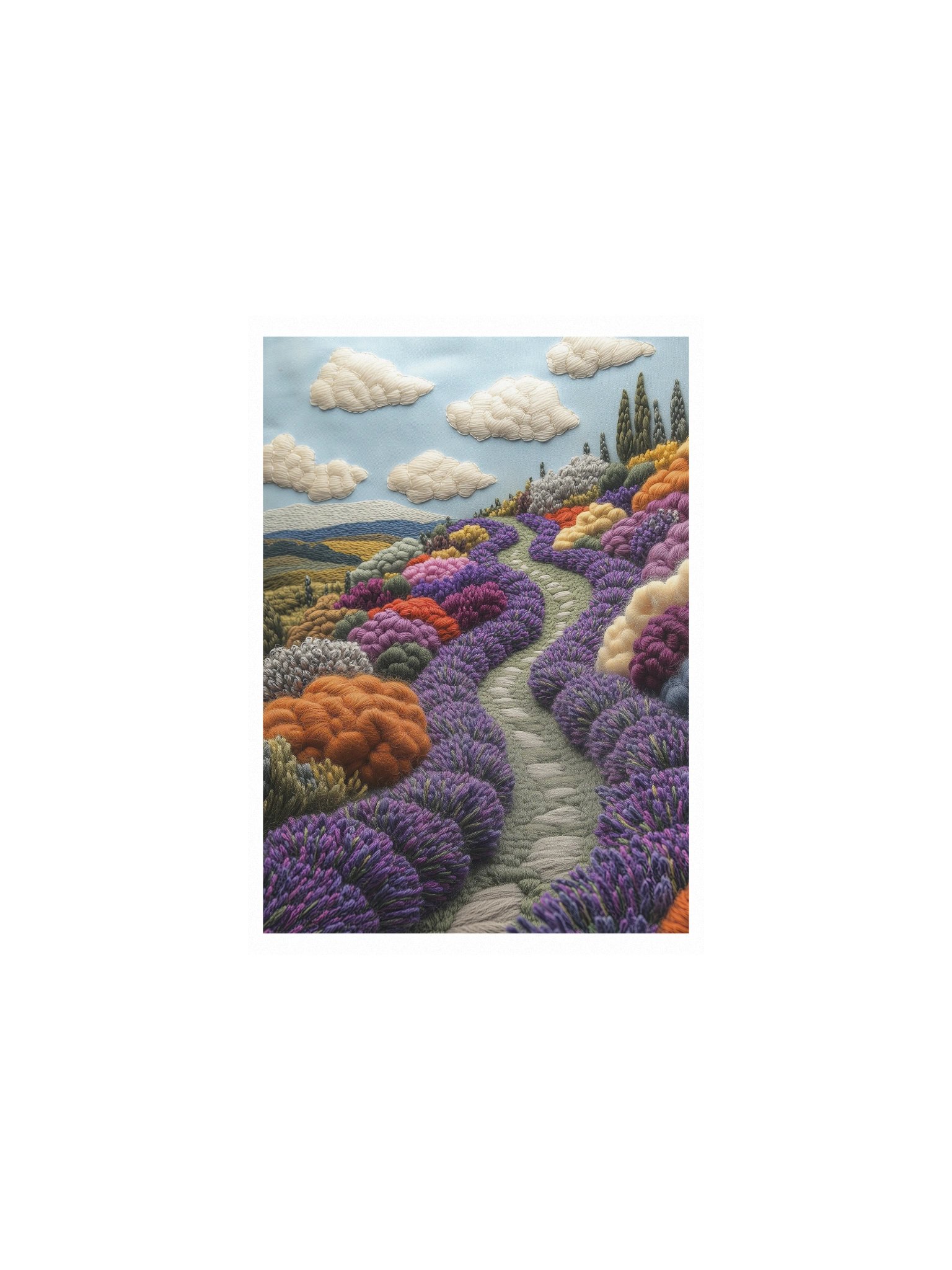 Where the Lavender Grows | Embroidery-Style Wall Art — Unframed Print product image (1)