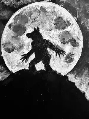 Show artwork created for the Beast of Bray Road episode of the Probably Cursed Podcast. Acrylic on canvas. This scene depicts what is widely regarded as the earliest sighting of the Beast, where in the 1930's a night watchman witnessed on two consecutive nights a large beast clawing at the ground of a Native American burial mound. #painting #cryptidart #beastofbrayroad #werewolf
