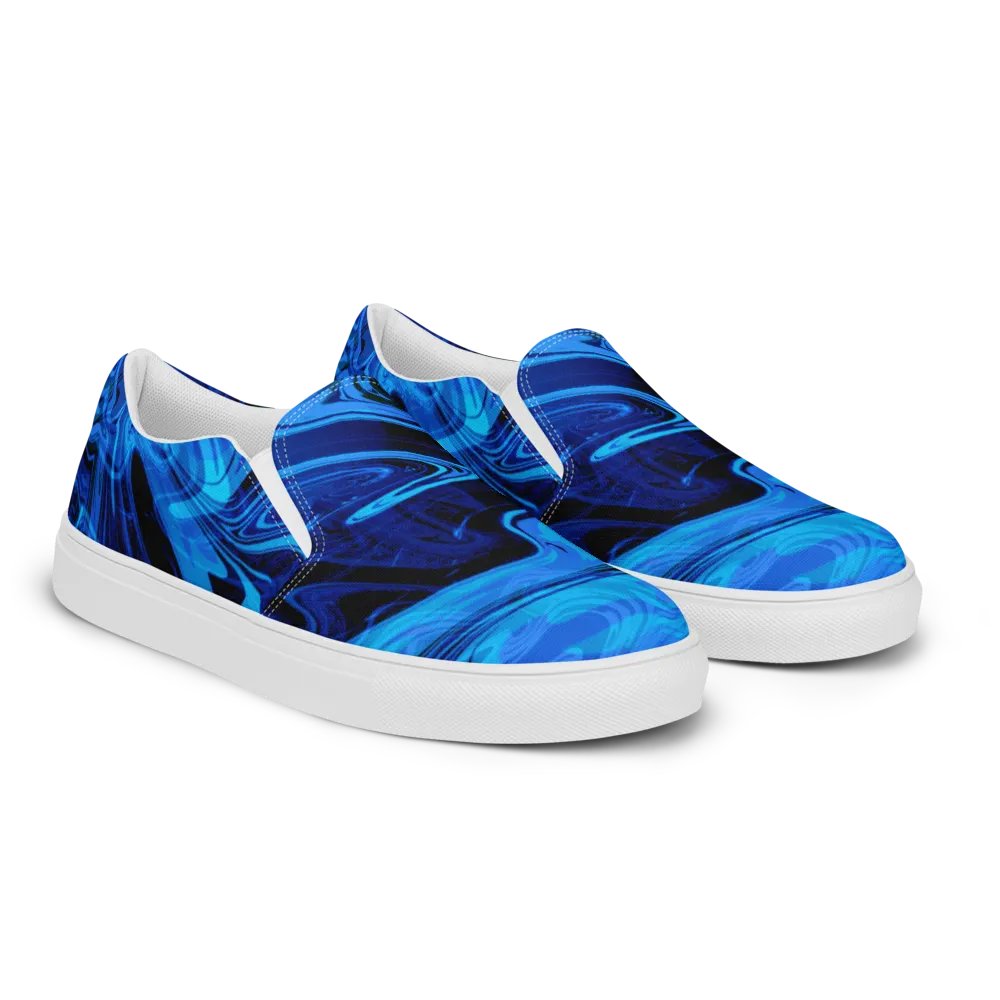 Blue and Black Swirl Pattern Men's Canvas Slip-On Shoes product image (6)