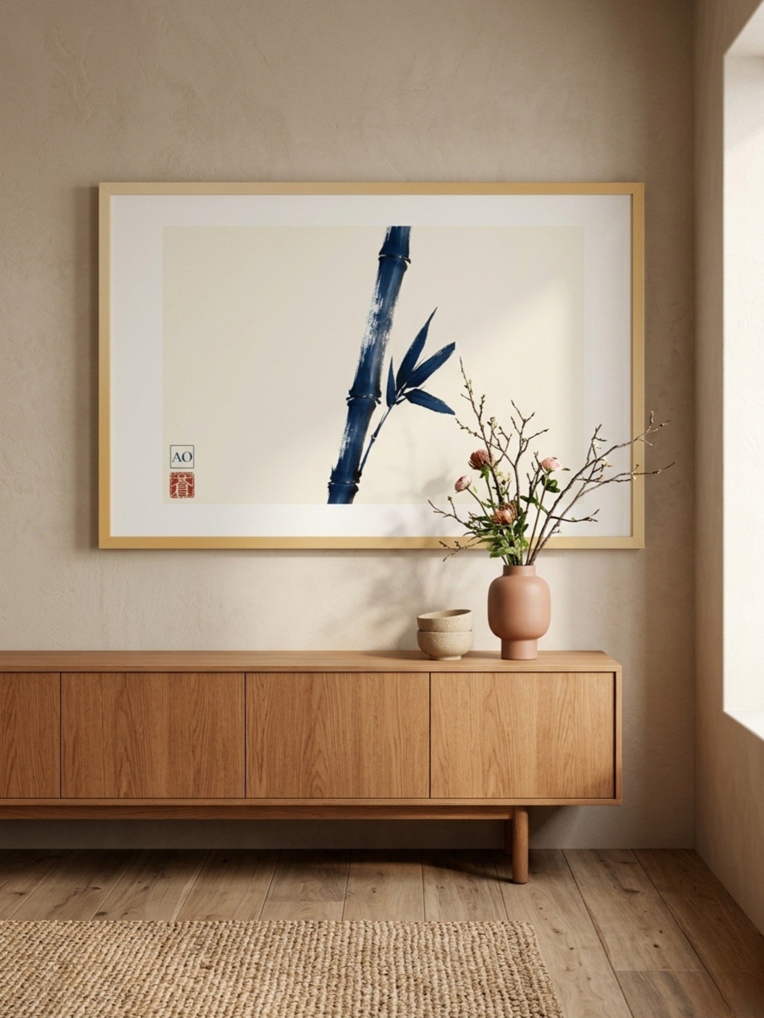 Japanese Ink Art Print | Indigo Bamboo No.06 | Framed Wall Art - AO Japan Blue product image (5)