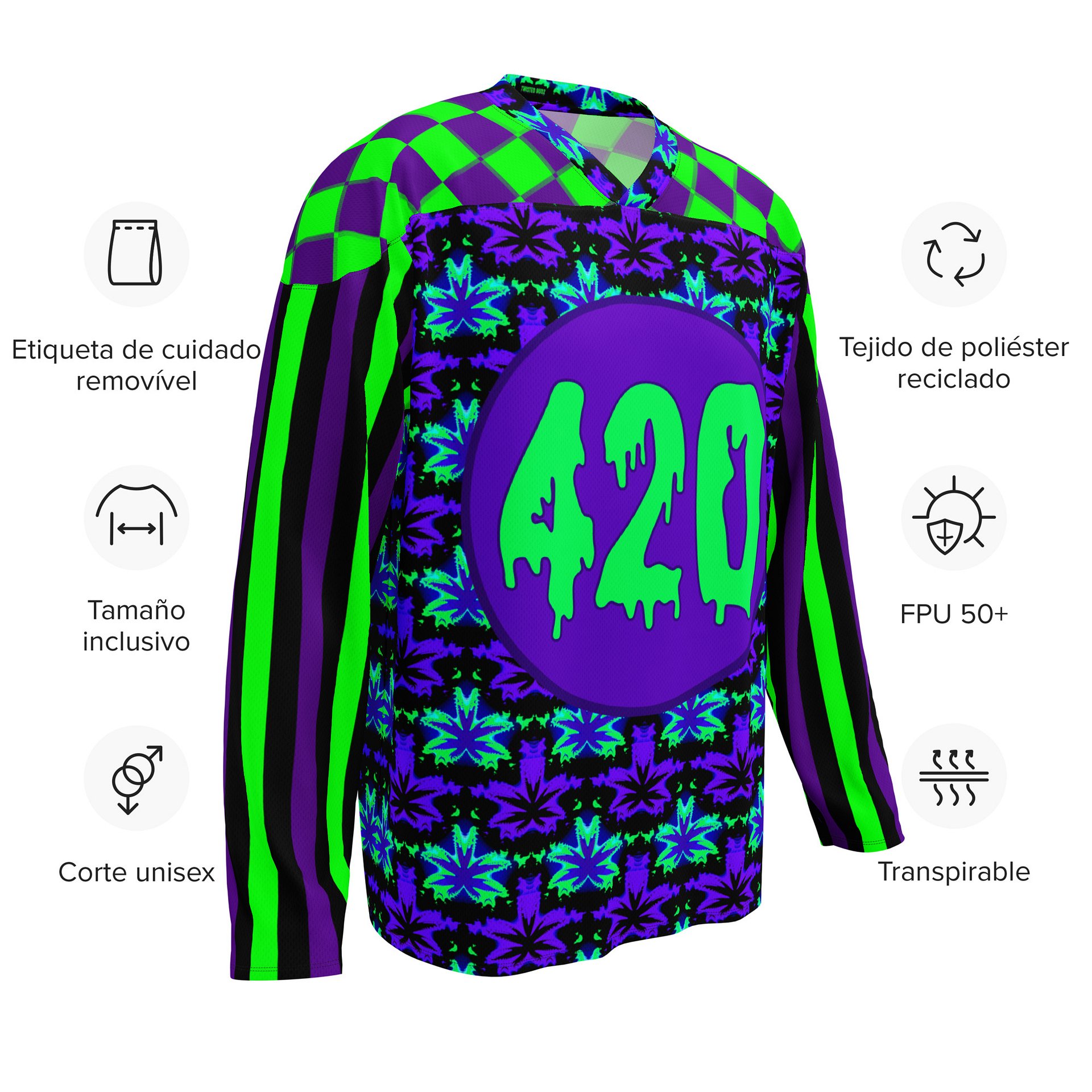 420 Festival Hockey Jersey, Stoner Rave Circus Stripes Shirt, Twisted Clown Cannabis Clothes, Neon 90s Trippy Checker Top, Odd Weed EDM Wear product image (11)