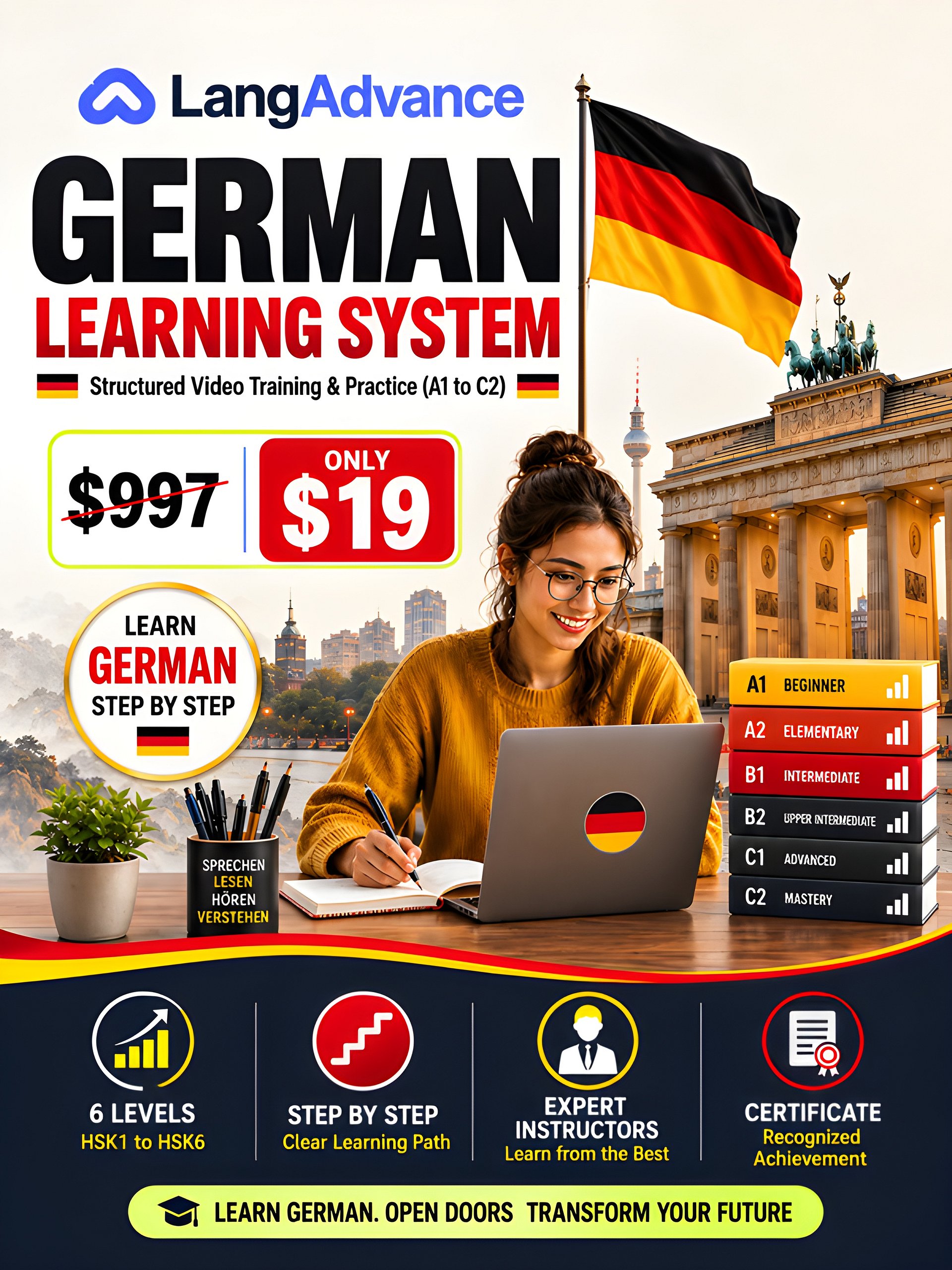 German Learning System 🇩🇪 | Structured Video Training & Practice (A1–C2) product image (1)