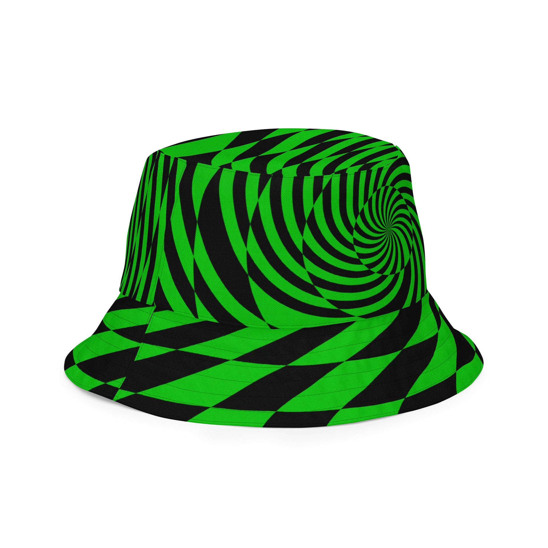Trippy Raver Reversible Bucket Hat, Psychedelic Spirals EDM Accessory, Techno Dance Party Ravewear, Neon Green Pink Black Festival Fashion product image (6)