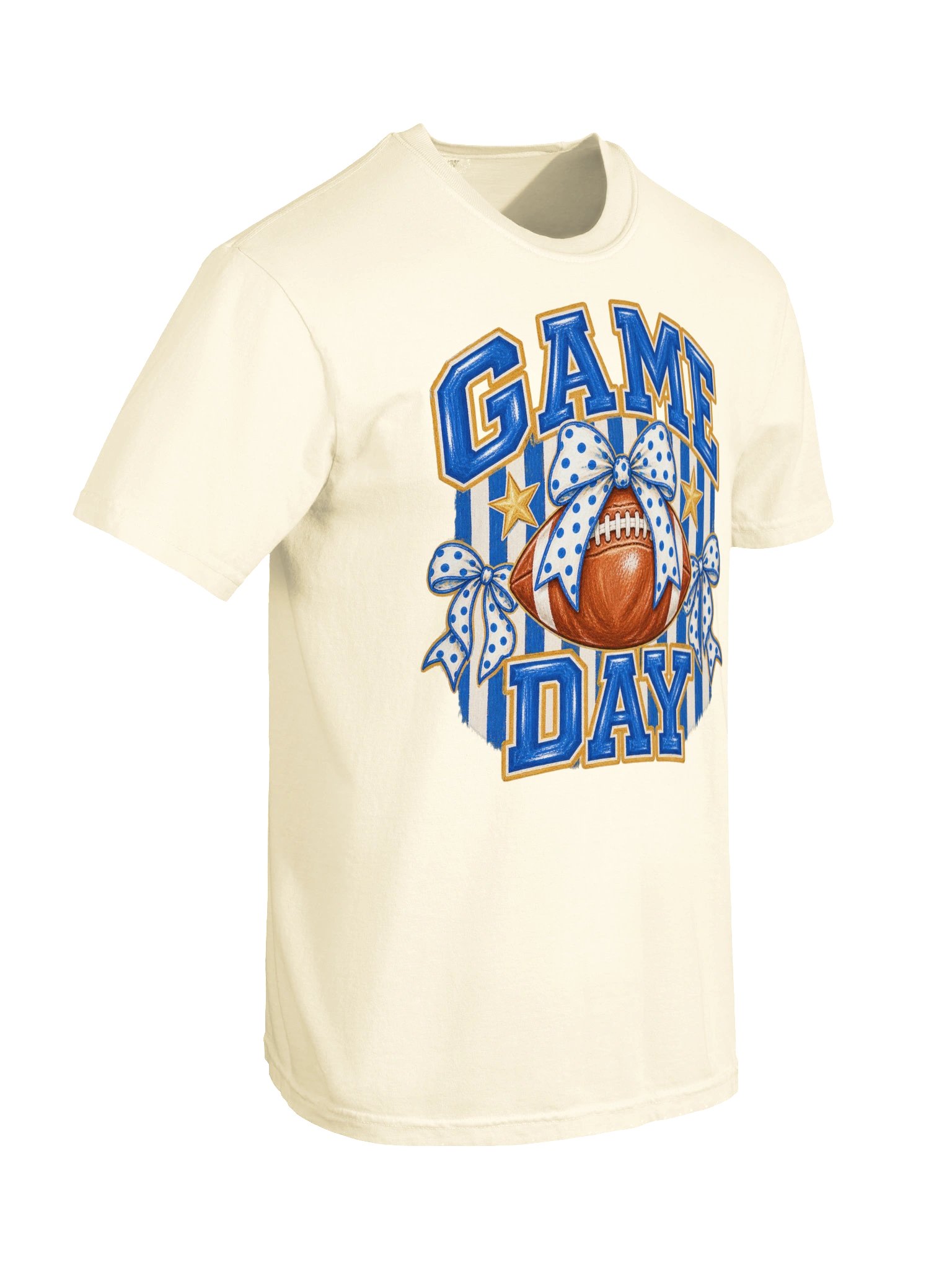 Preppy Game Day Football Shirt, Striped Blue and Gold, Polka Dot Bow Tee, Football Mom Shirt, Cute Football Season Top, Game Day Outfit product image (2)
