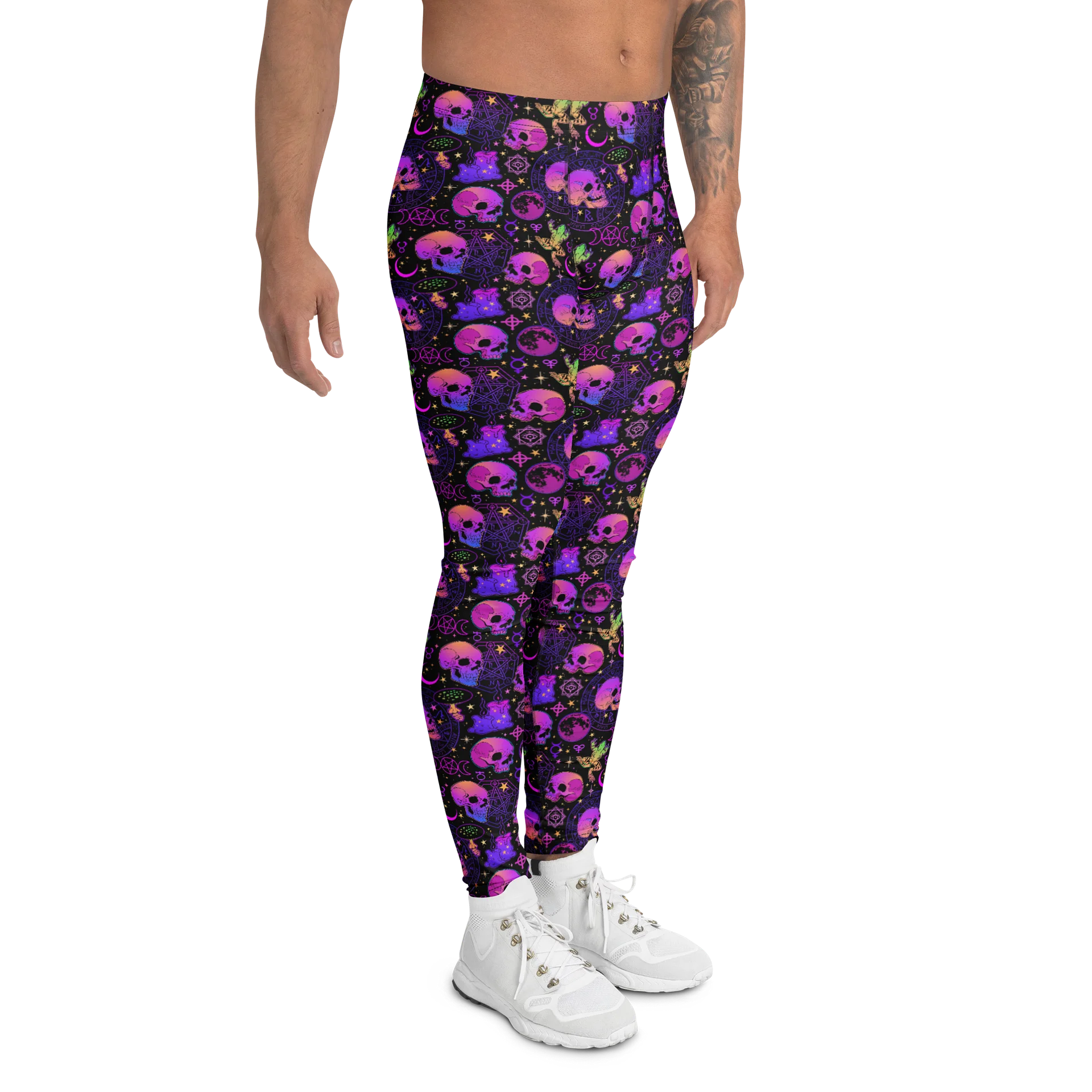 Comfortable Men’s Leggings in Bold Neon Skulls product image (3)